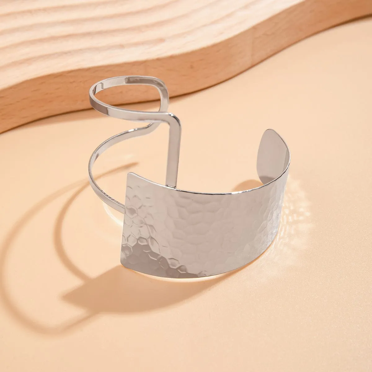 Geometric Hollow Patchwork Wide Cuff Bangle Bracelet