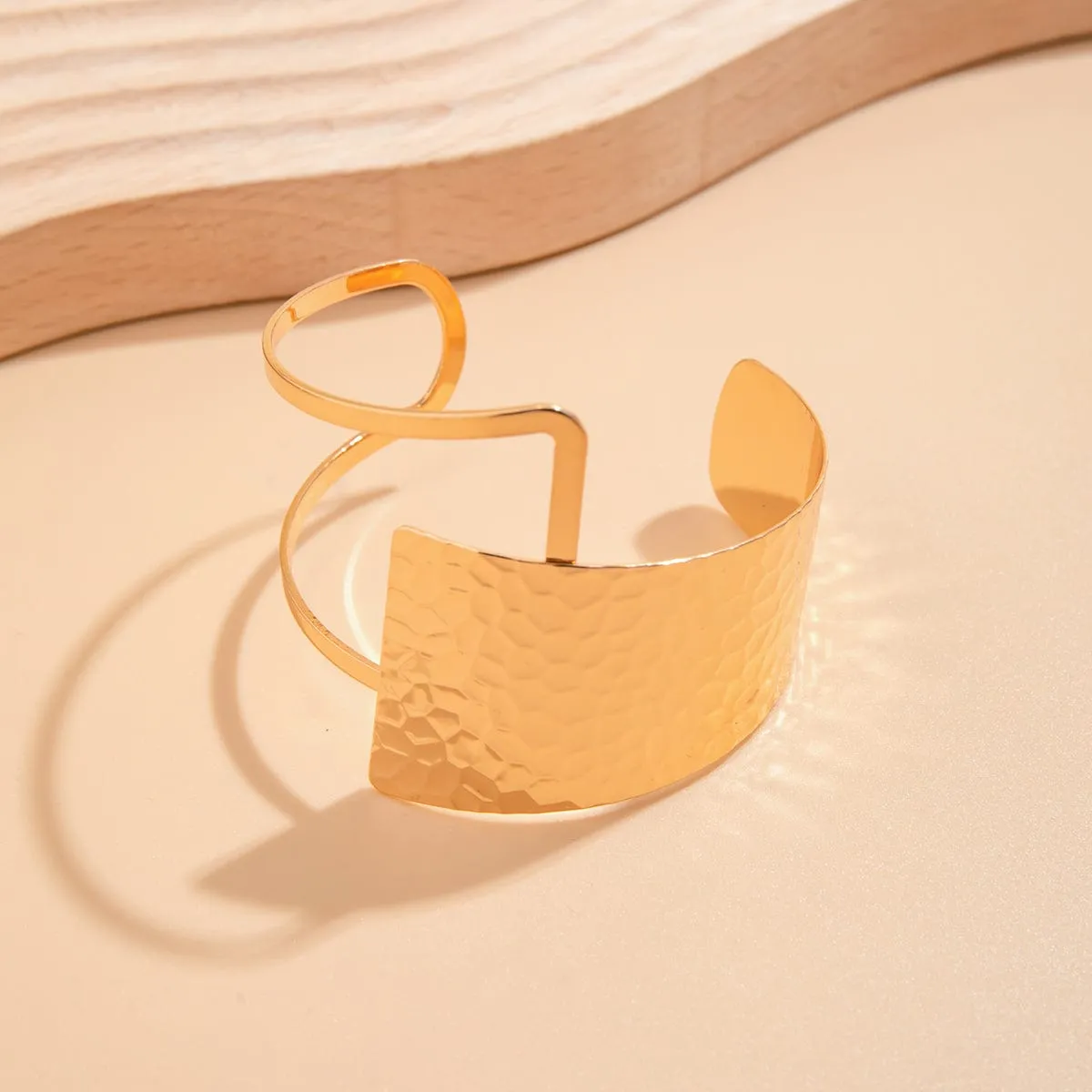 Geometric Hollow Patchwork Wide Cuff Bangle Bracelet