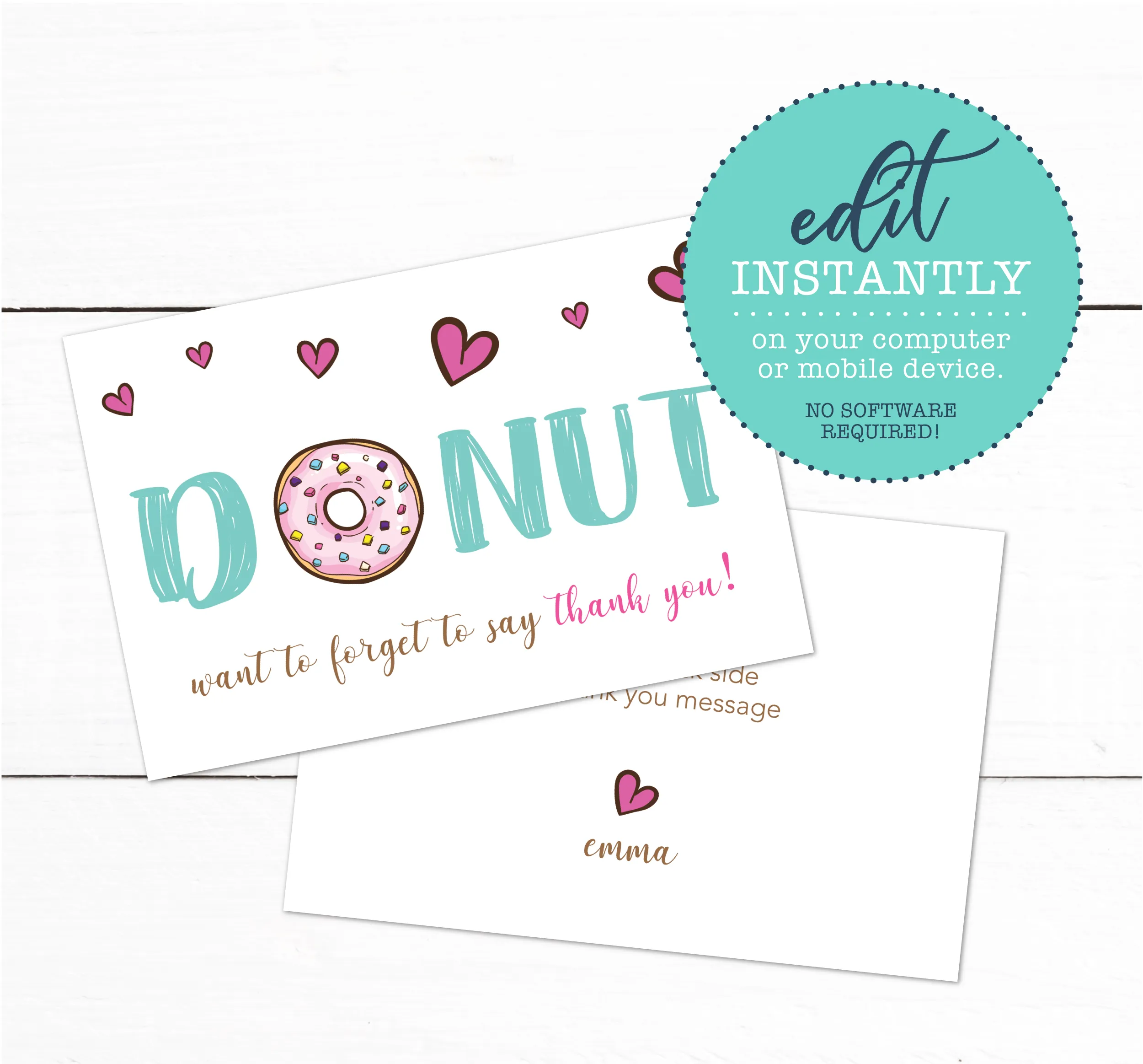 Girls Donut Theme Birthday Party Thank You Card