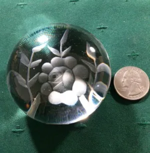 Glass Etched Flower Paper Weight