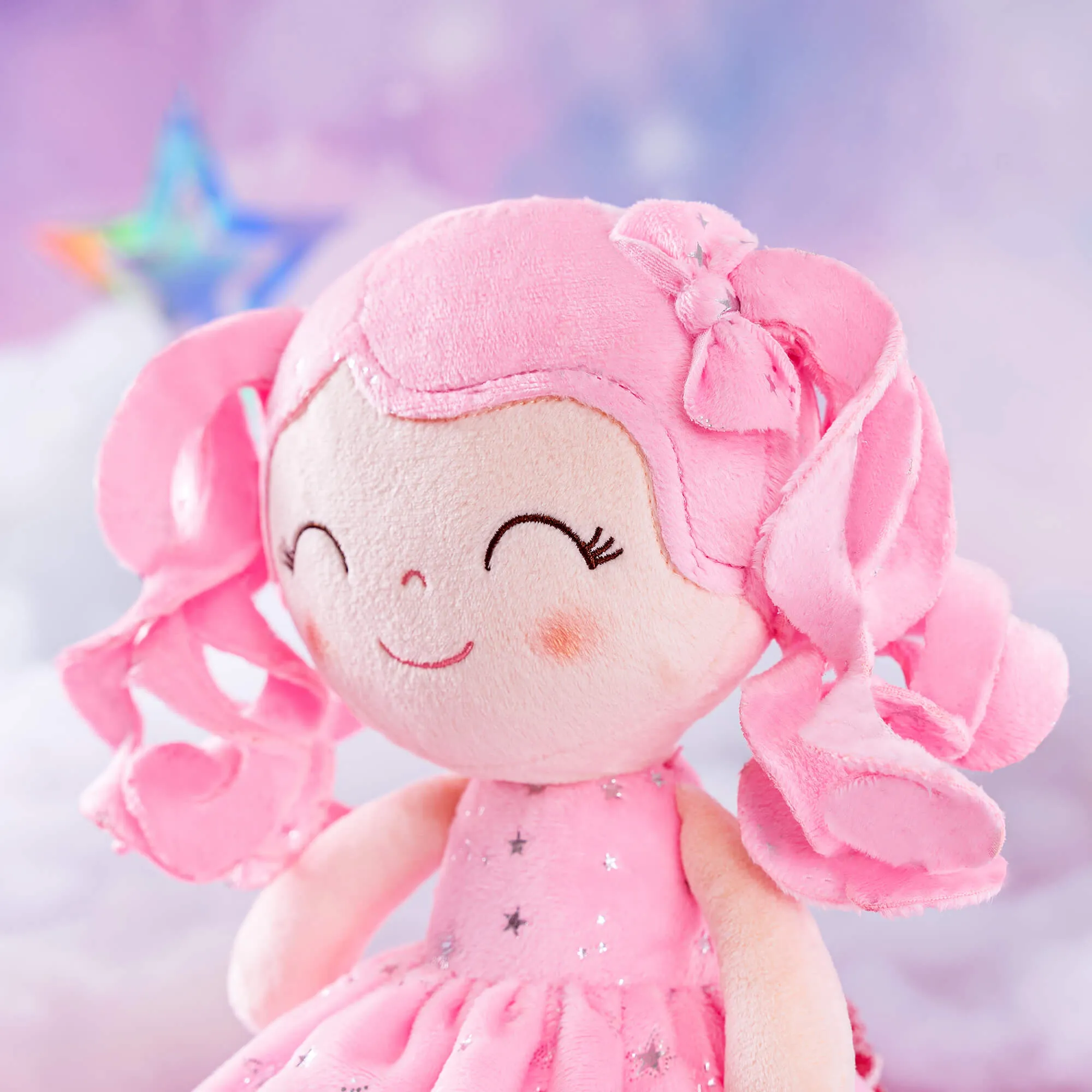Gloveleya 12-inch Curly Hair Starry Sky Dolls Bronzing Pinky Stars Skirt - Pure Pink Hair