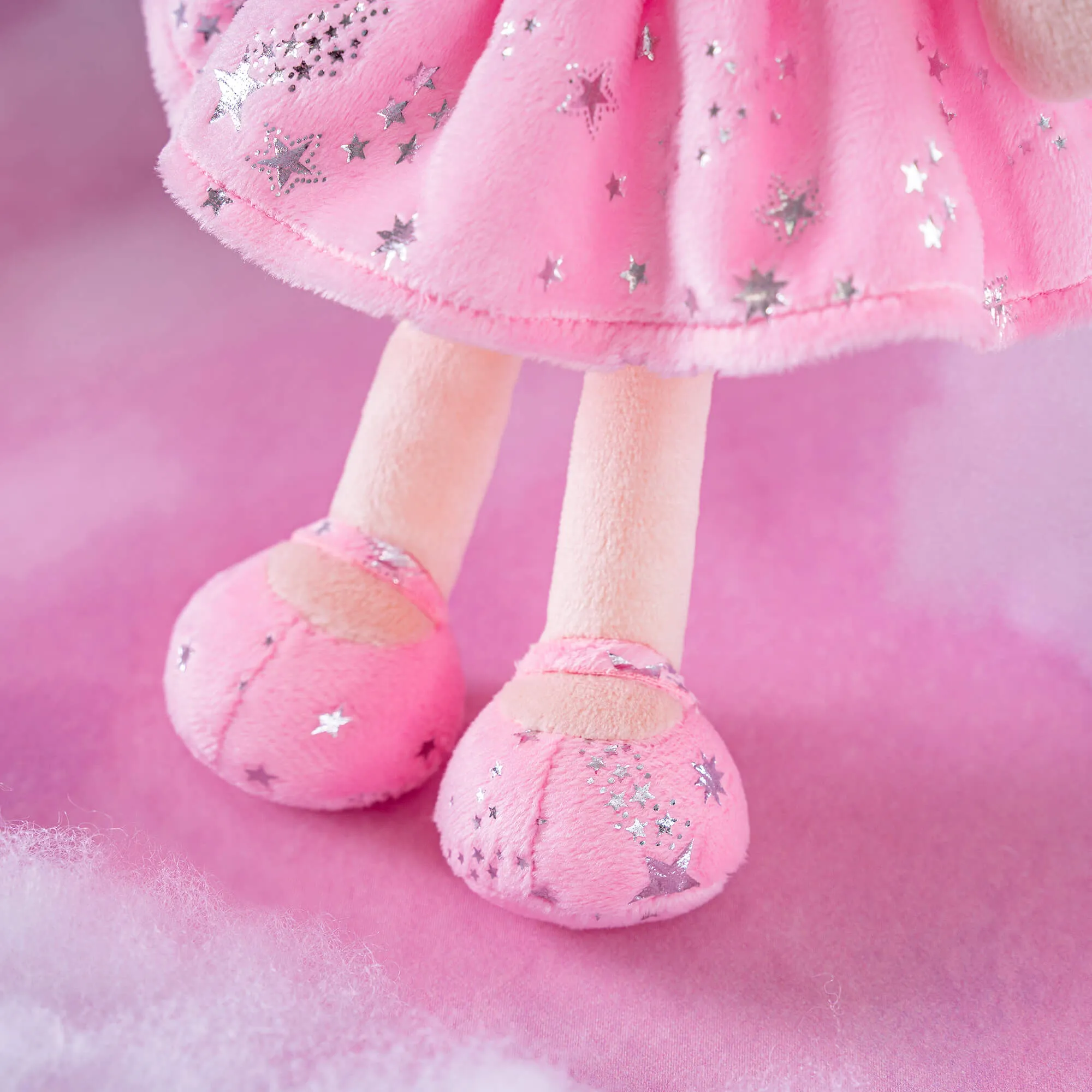 Gloveleya 12-inch Curly Hair Starry Sky Dolls Bronzing Pinky Stars Skirt - Pure Pink Hair