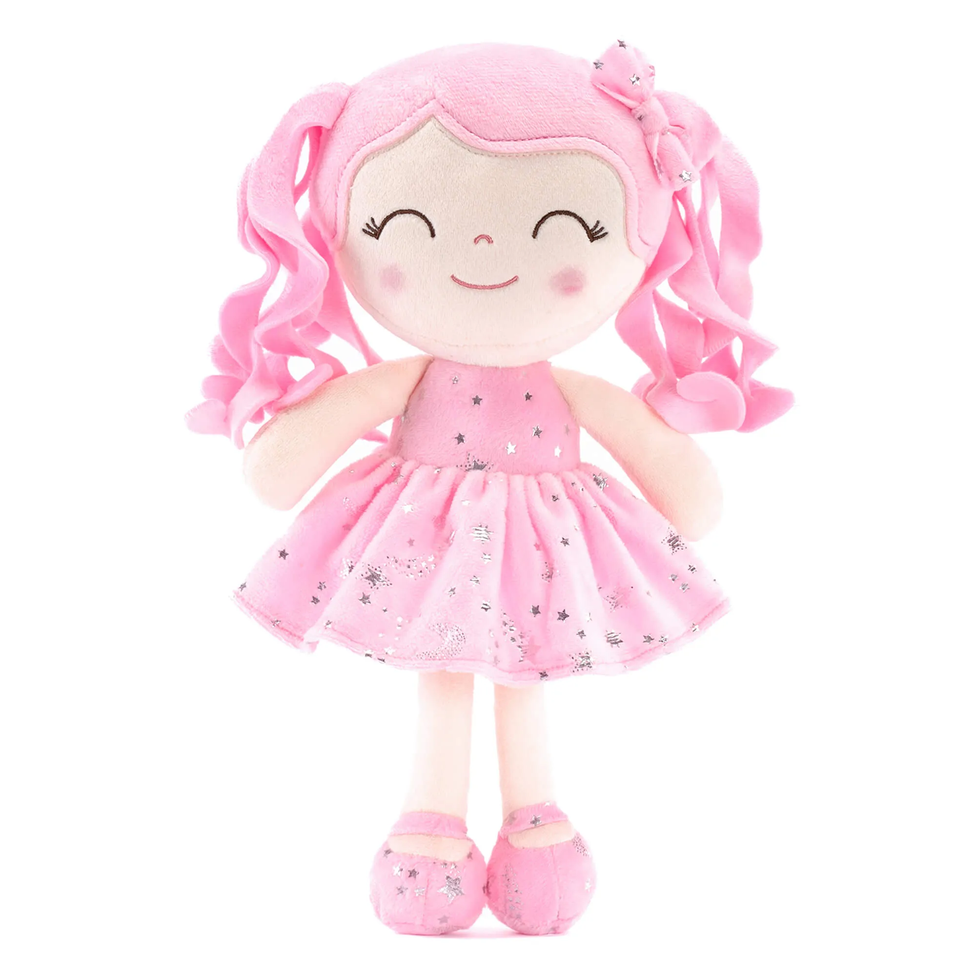 Gloveleya 12-inch Curly Hair Starry Sky Dolls Bronzing Pinky Stars Skirt - Pure Pink Hair