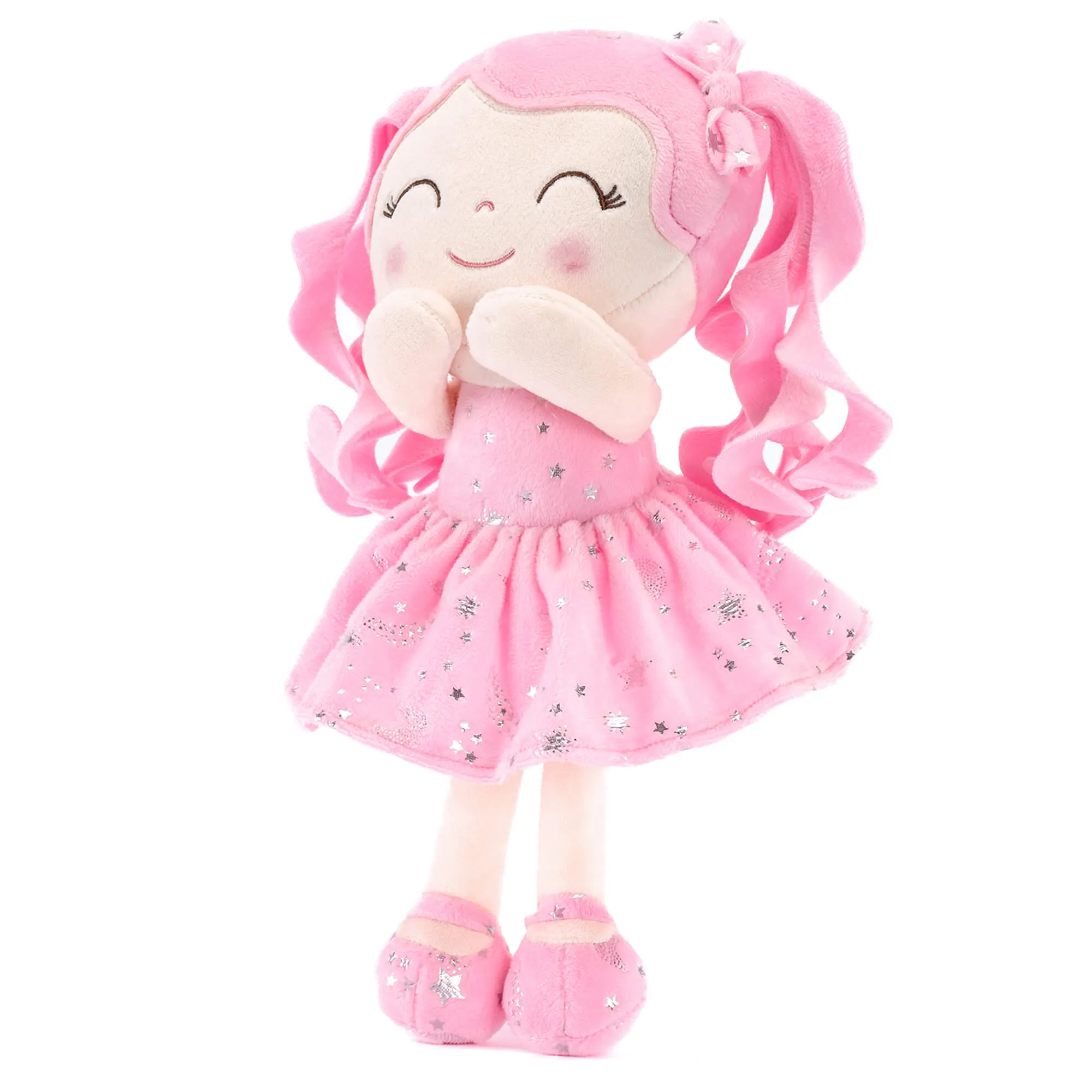 Gloveleya 12-inch Curly Hair Starry Sky Dolls Bronzing Pinky Stars Skirt - Pure Pink Hair