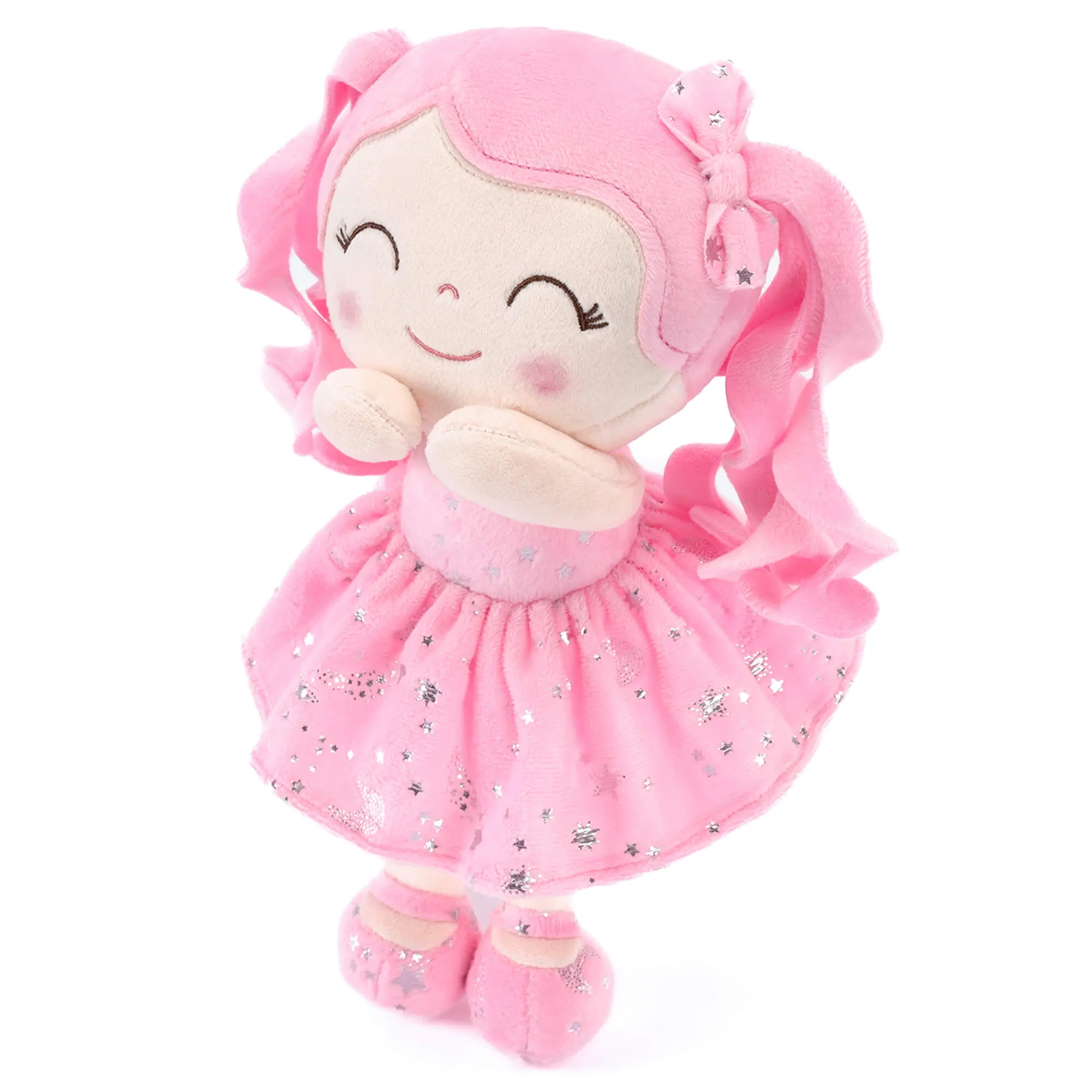 Gloveleya 12-inch Curly Hair Starry Sky Dolls Bronzing Pinky Stars Skirt - Pure Pink Hair