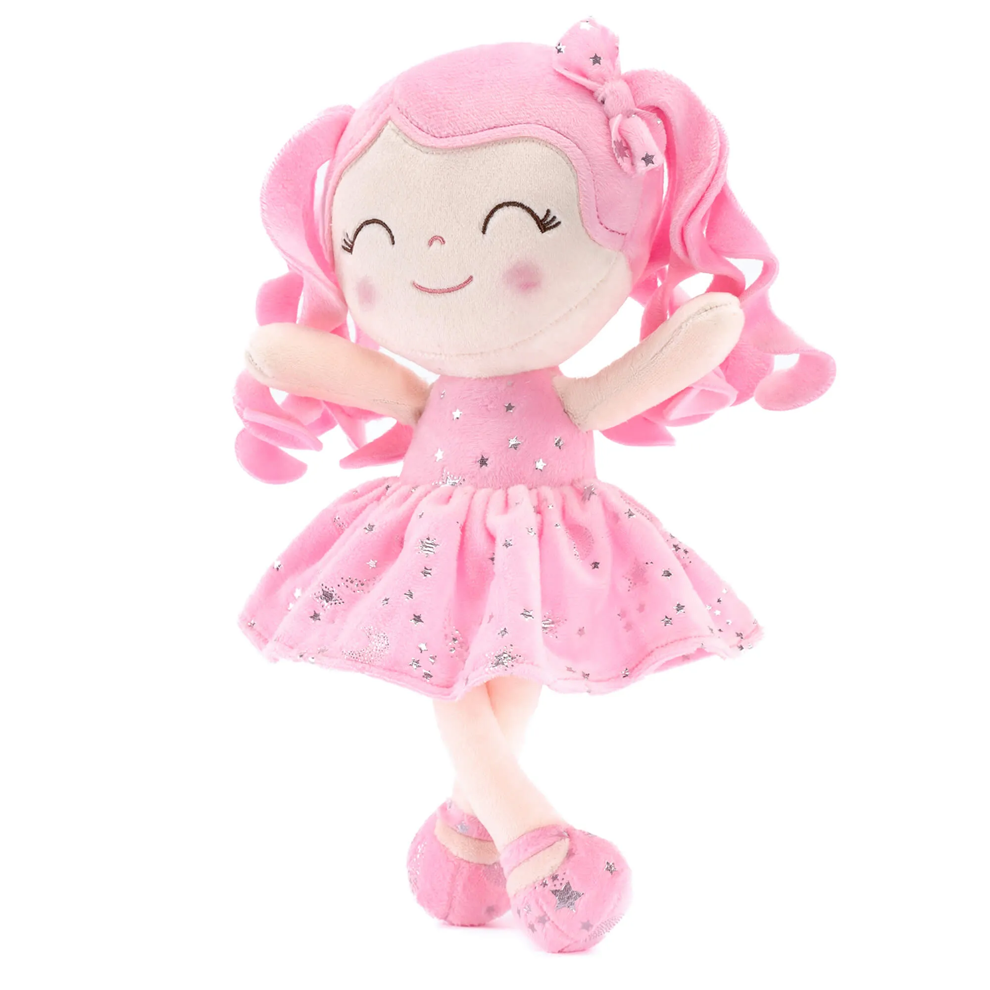 Gloveleya 12-inch Curly Hair Starry Sky Dolls Bronzing Pinky Stars Skirt - Pure Pink Hair