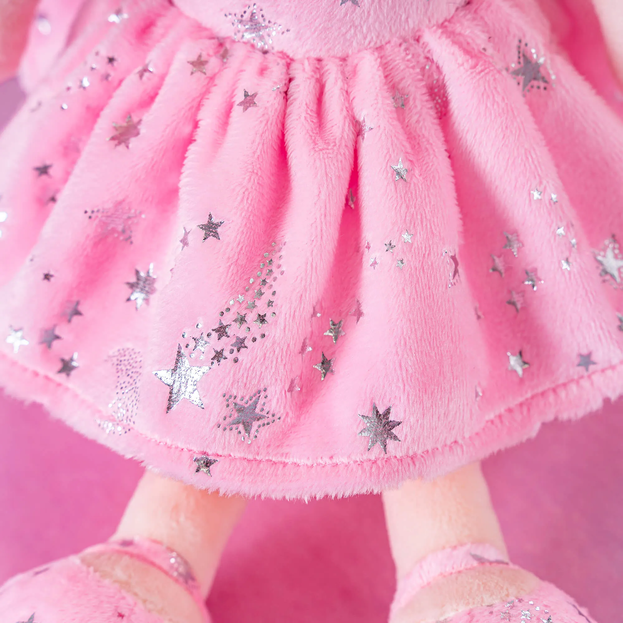 Gloveleya 12-inch Curly Hair Starry Sky Dolls Bronzing Pinky Stars Skirt - Pure Pink Hair