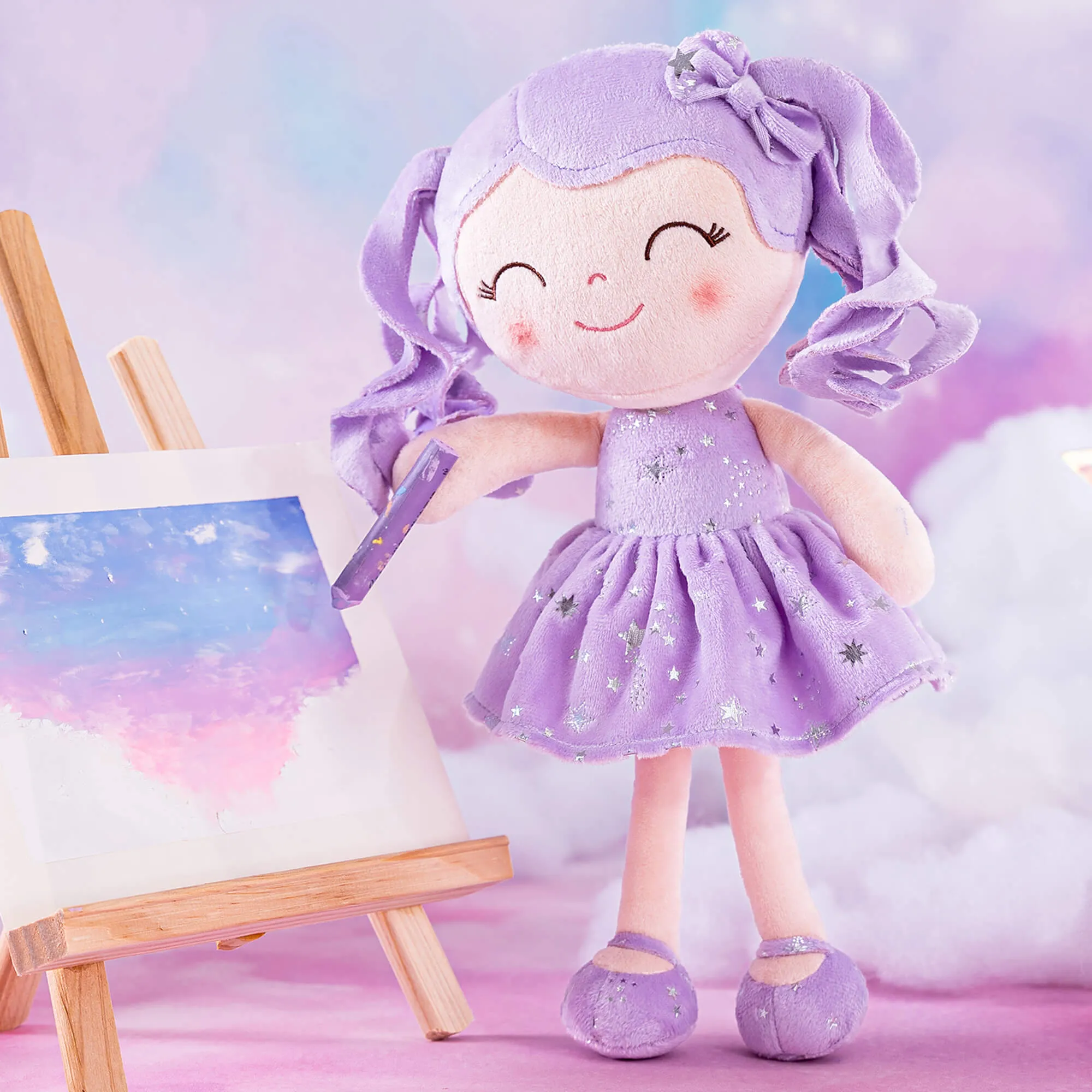 Gloveleya 12-inch Curly Hair Starry Sky Dolls Bronzing Purple Stars Skirt - Pure Purple Hair