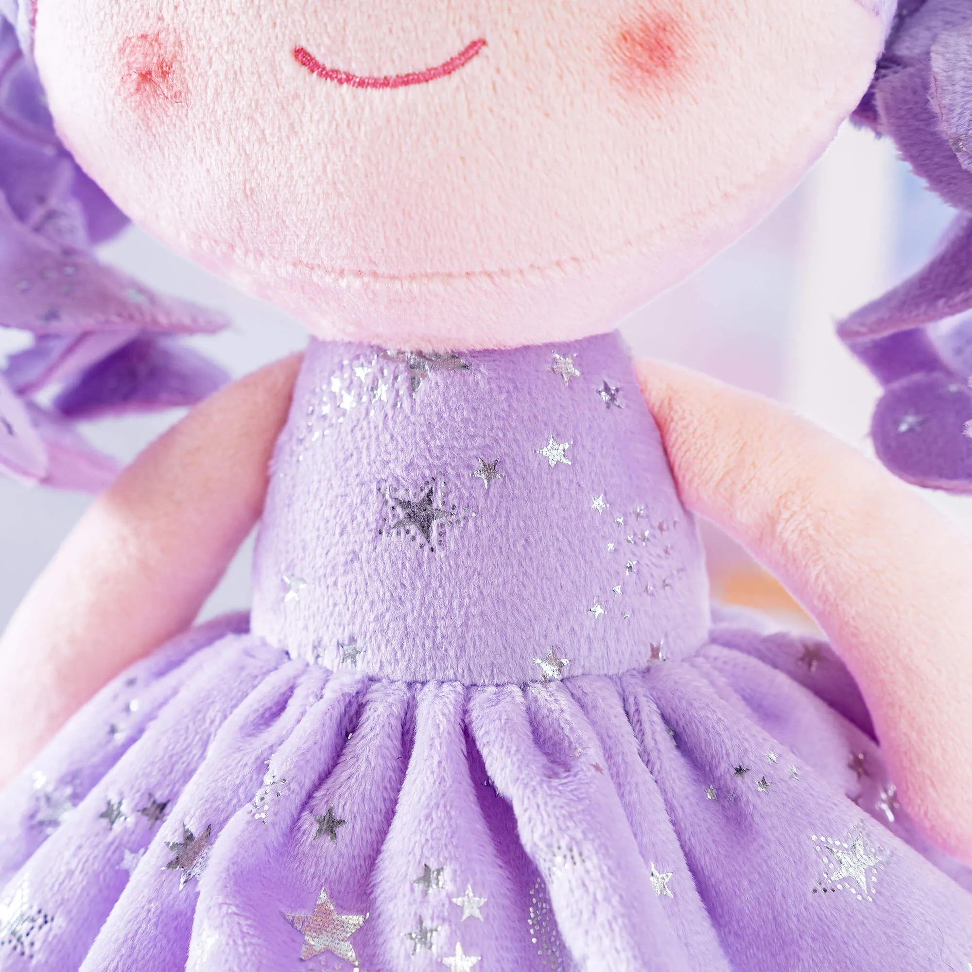 Gloveleya 12-inch Curly Hair Starry Sky Dolls Bronzing Purple Stars Skirt - Pure Purple Hair