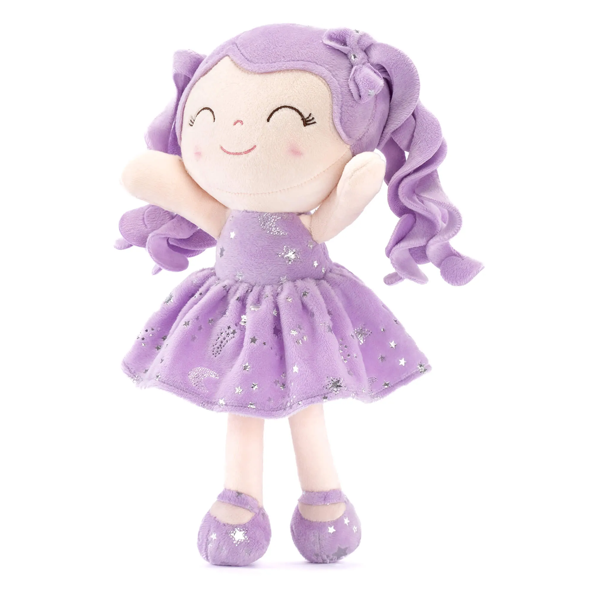 Gloveleya 12-inch Curly Hair Starry Sky Dolls Bronzing Purple Stars Skirt - Pure Purple Hair