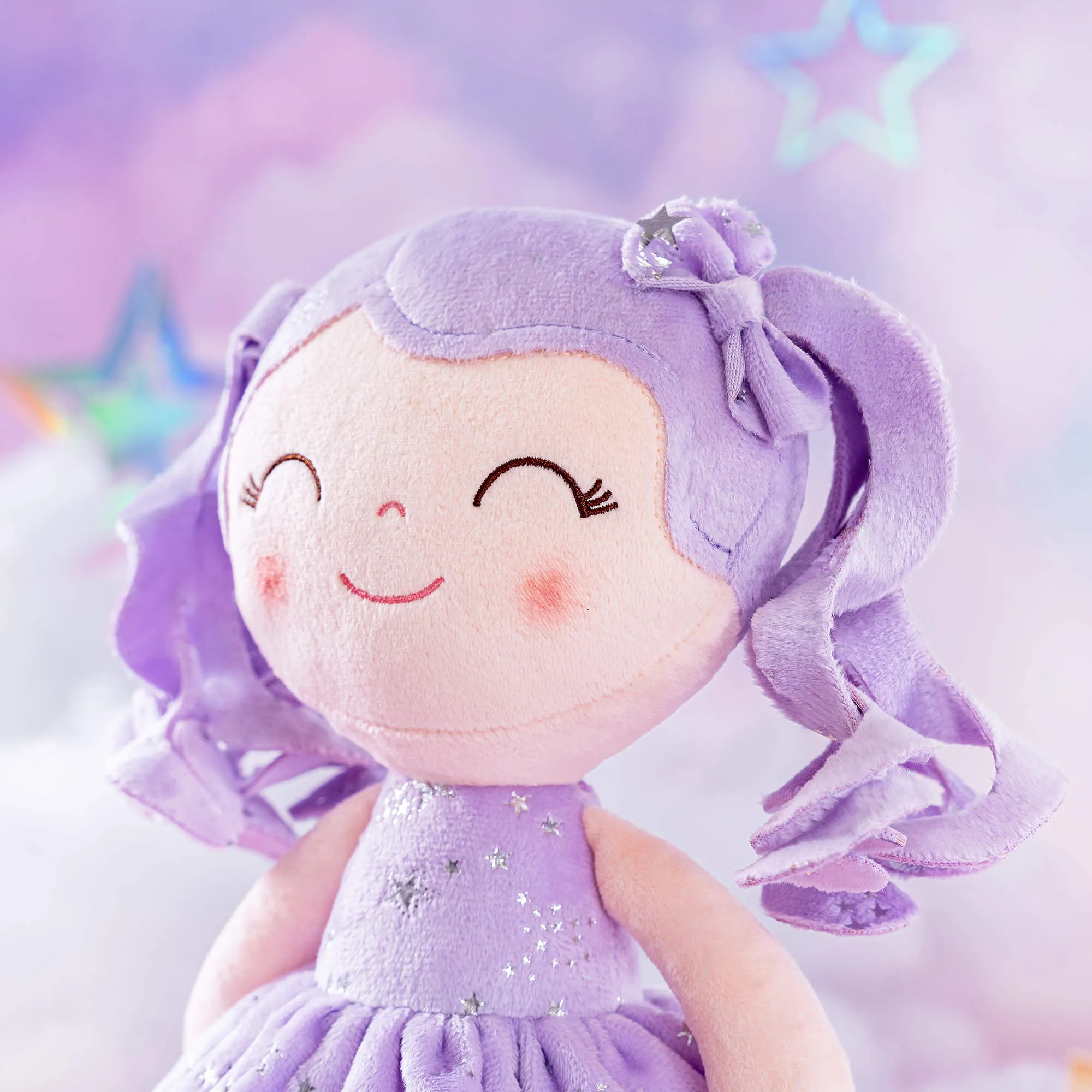 Gloveleya 12-inch Curly Hair Starry Sky Dolls Bronzing Purple Stars Skirt - Pure Purple Hair