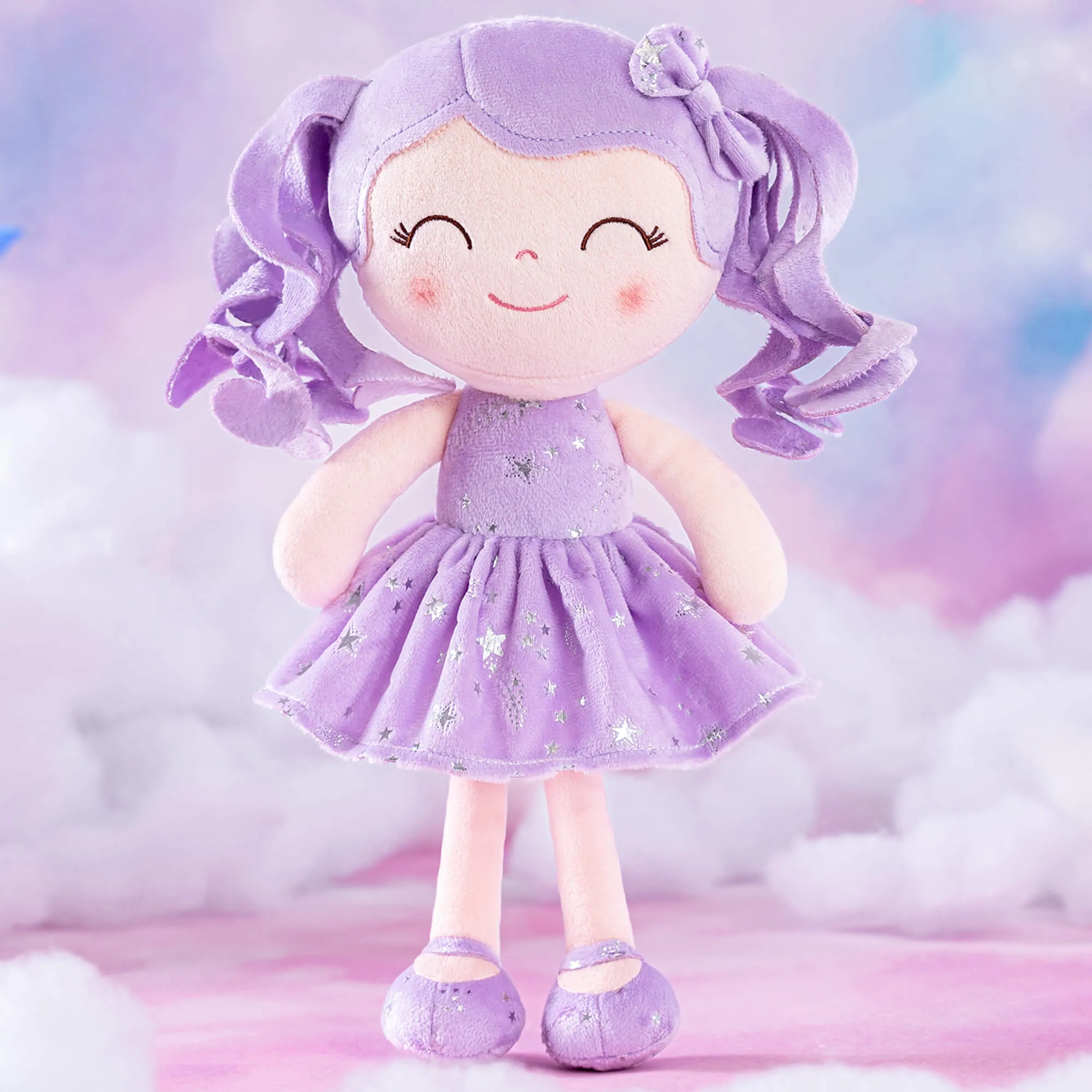Gloveleya 12-inch Curly Hair Starry Sky Dolls Bronzing Purple Stars Skirt - Pure Purple Hair
