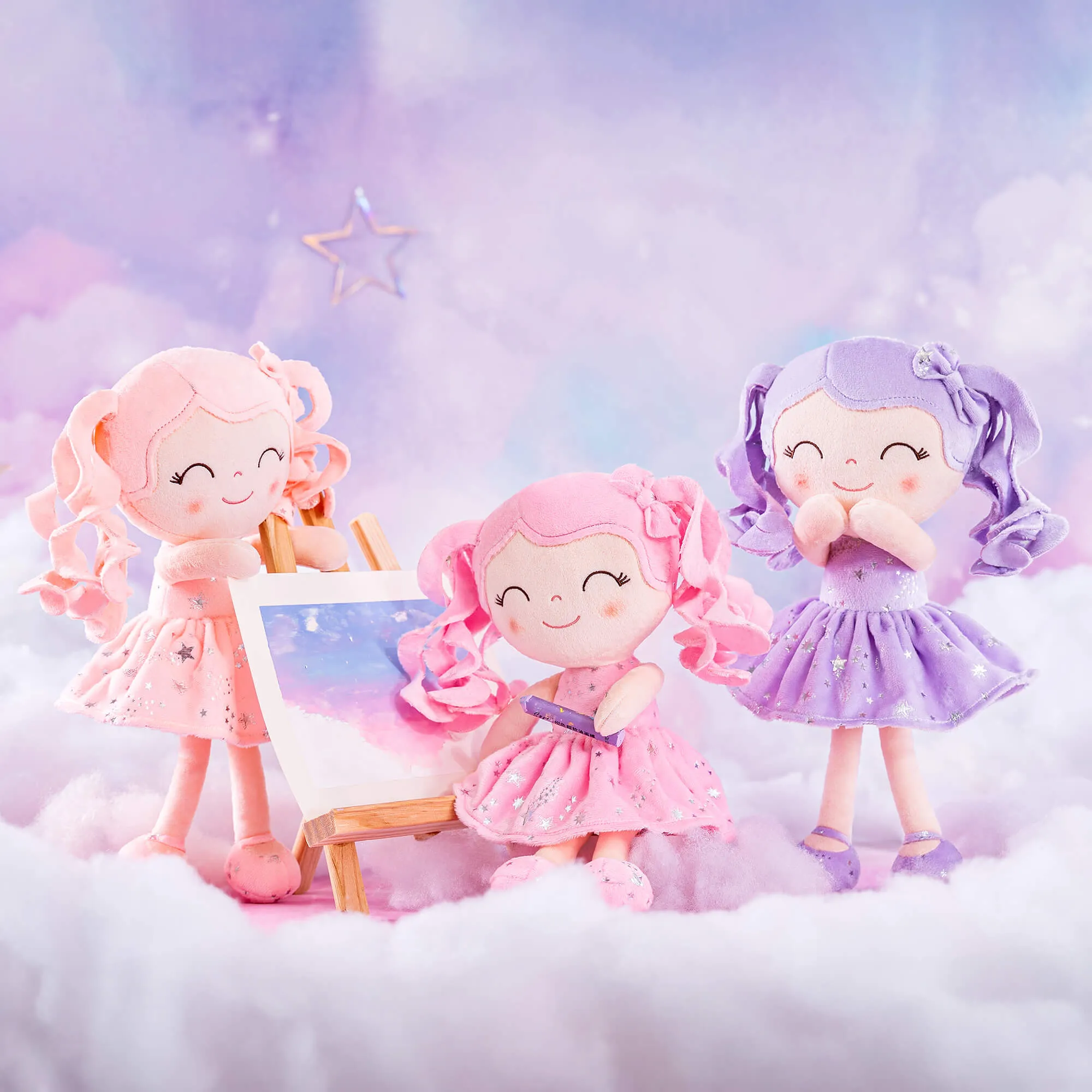 Gloveleya 12-inch Curly Hair Starry Sky Dolls Bronzing Purple Stars Skirt - Pure Purple Hair
