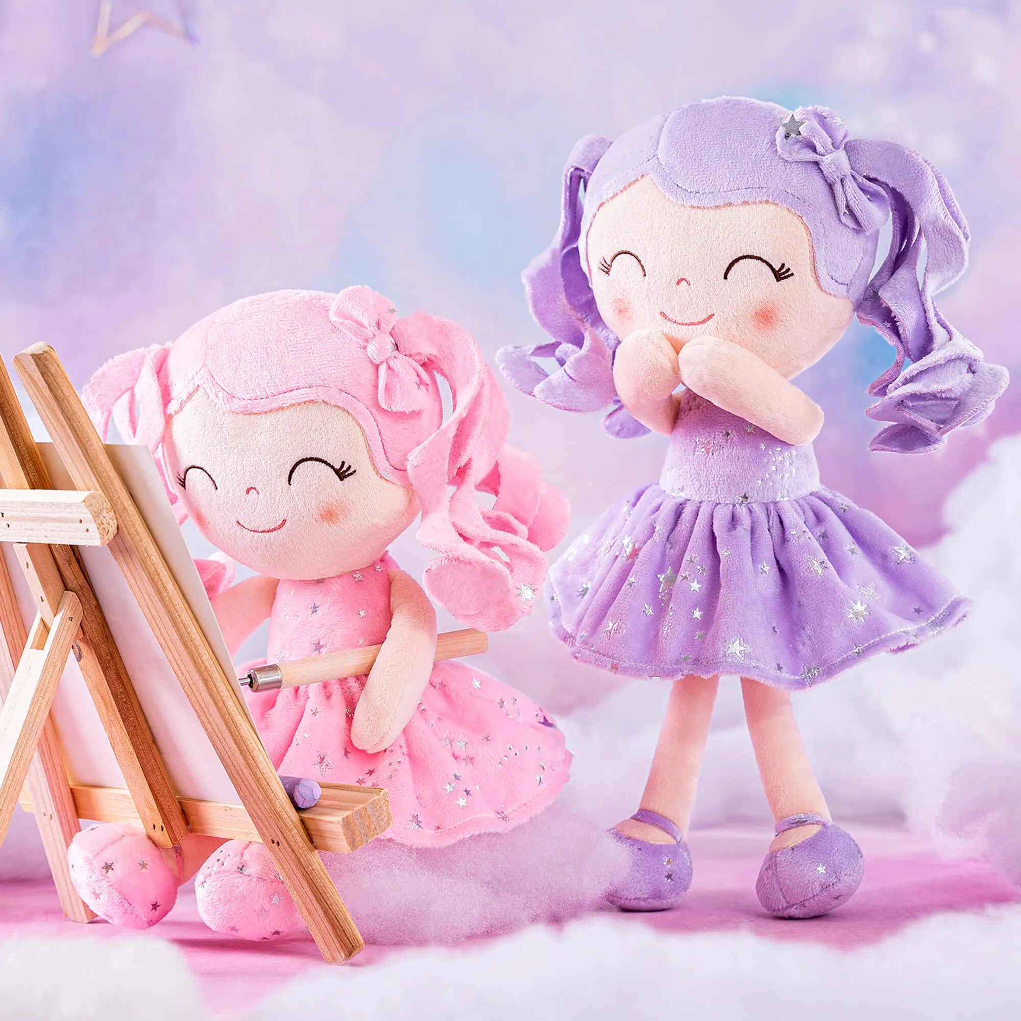 Gloveleya 12-inch Curly Hair Starry Sky Dolls Bronzing Purple Stars Skirt - Pure Purple Hair