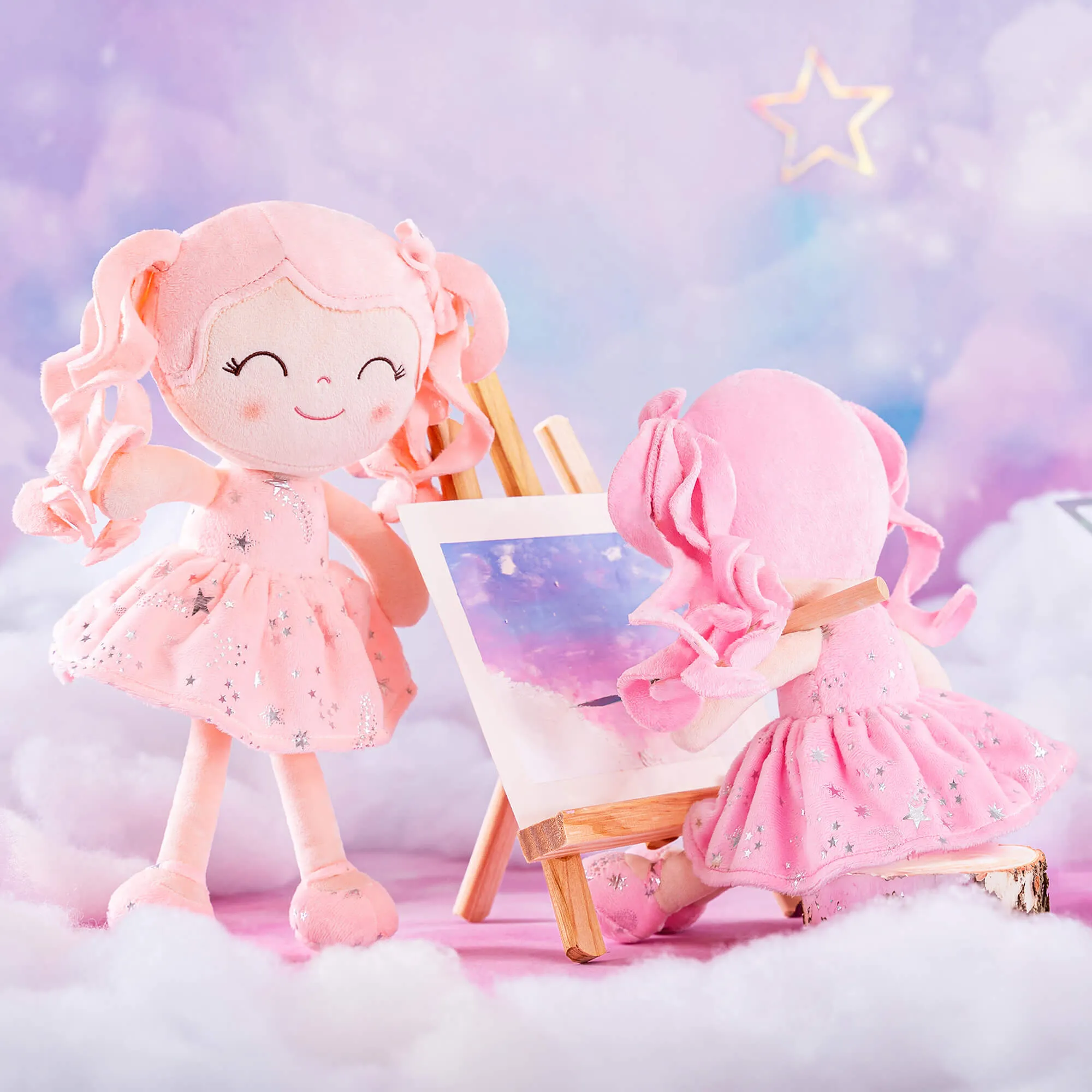 Gloveleya 12-inch Personalized Curly Hair Starry Sky Dolls Bronzing Coral Stars Skirt - Pure Coral Hair