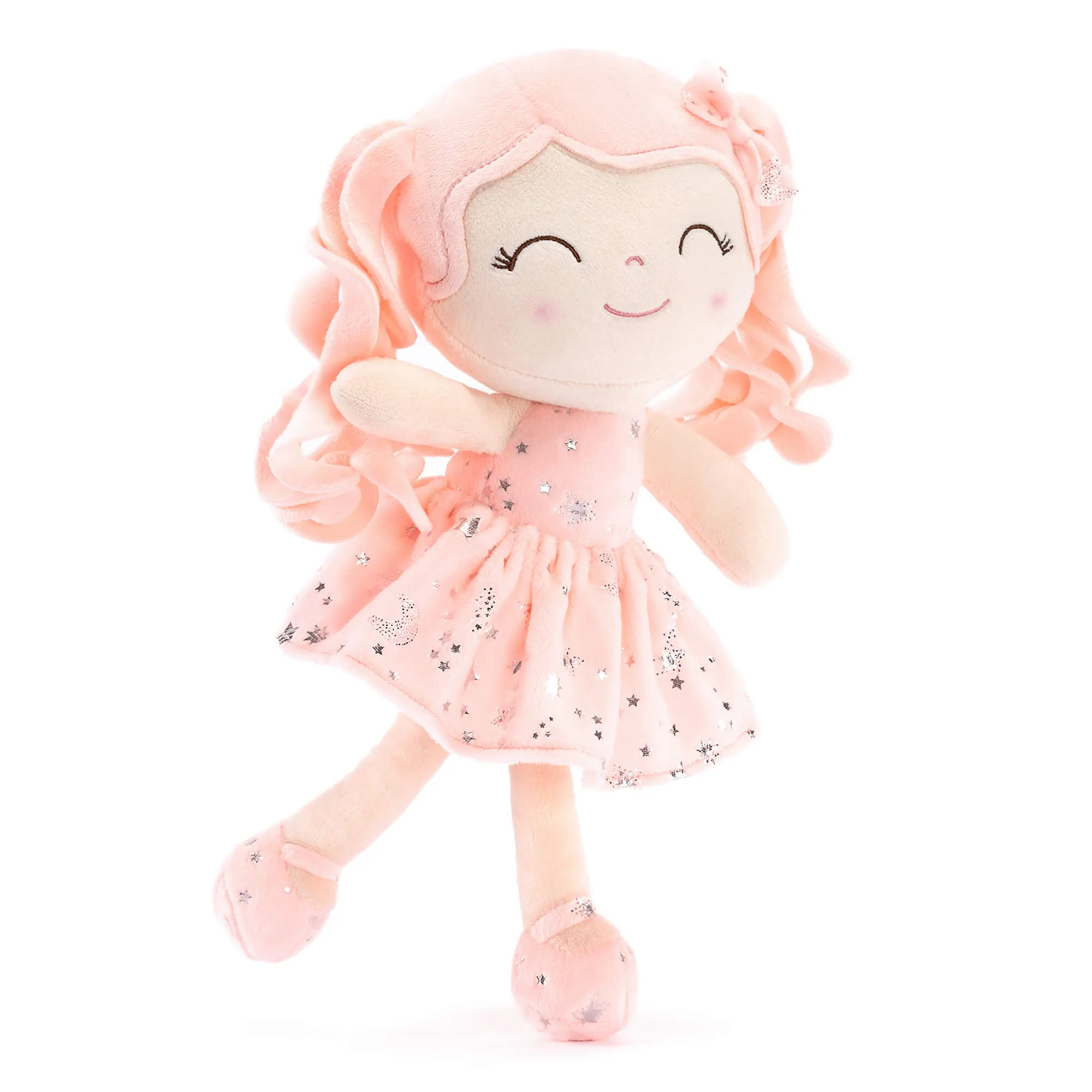 Gloveleya 12-inch Personalized Curly Hair Starry Sky Dolls Bronzing Coral Stars Skirt - Pure Coral Hair