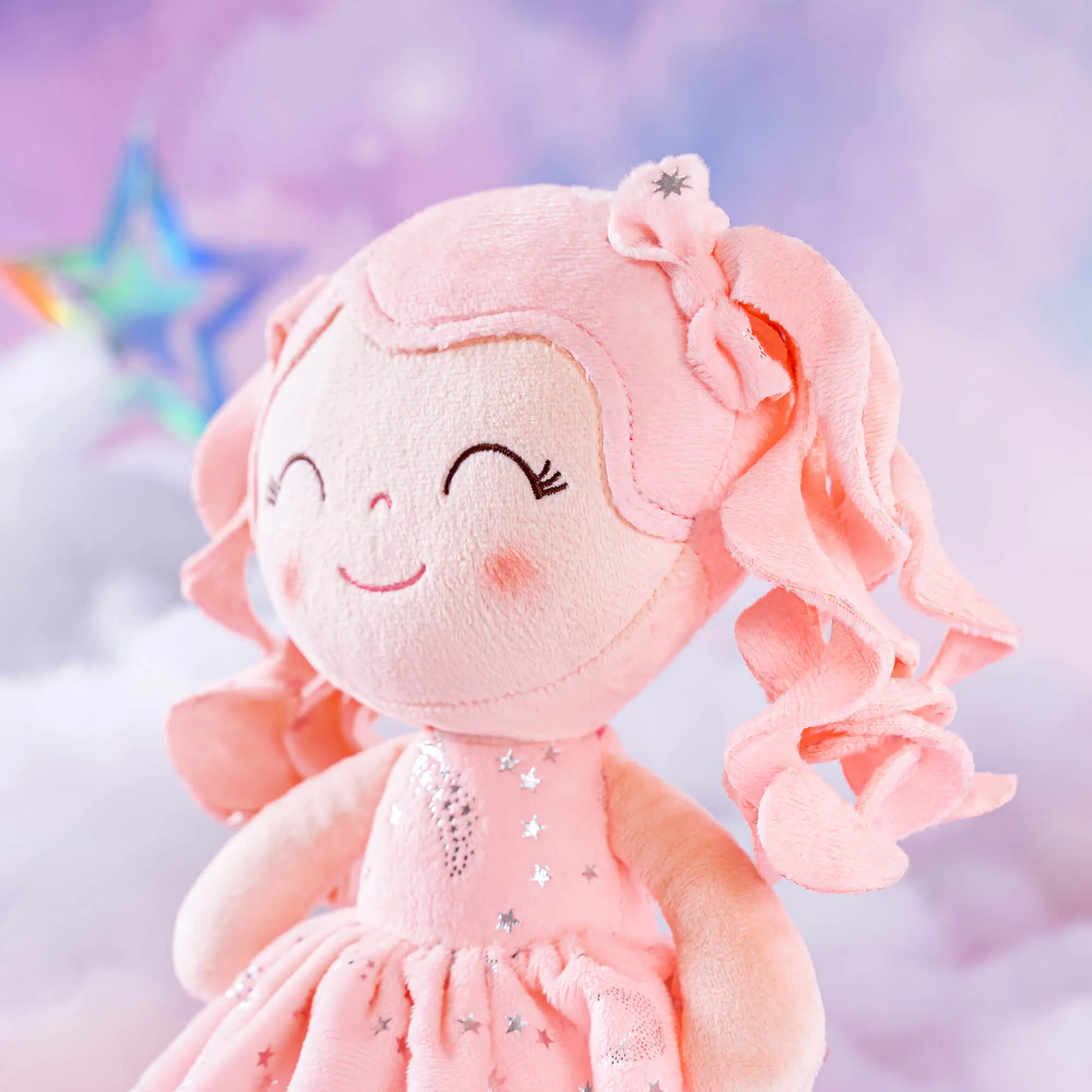 Gloveleya 12-inch Personalized Curly Hair Starry Sky Dolls Bronzing Coral Stars Skirt - Pure Coral Hair