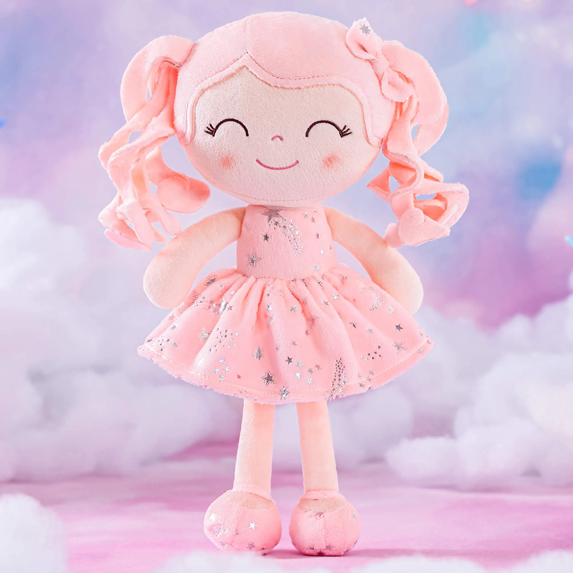 Gloveleya 12-inch Personalized Curly Hair Starry Sky Dolls Bronzing Coral Stars Skirt - Pure Coral Hair