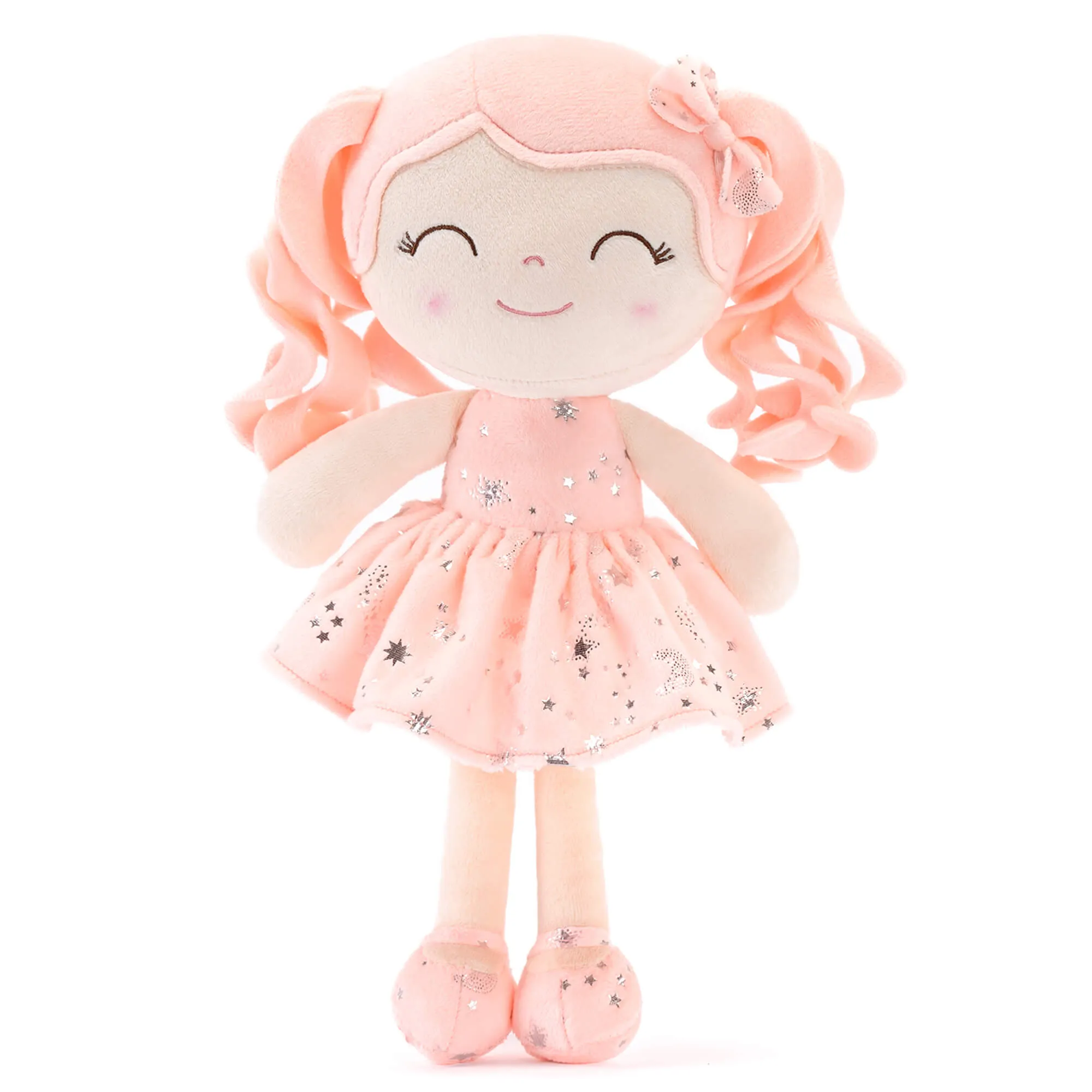 Gloveleya 12-inch Personalized Curly Hair Starry Sky Dolls Bronzing Coral Stars Skirt - Pure Coral Hair