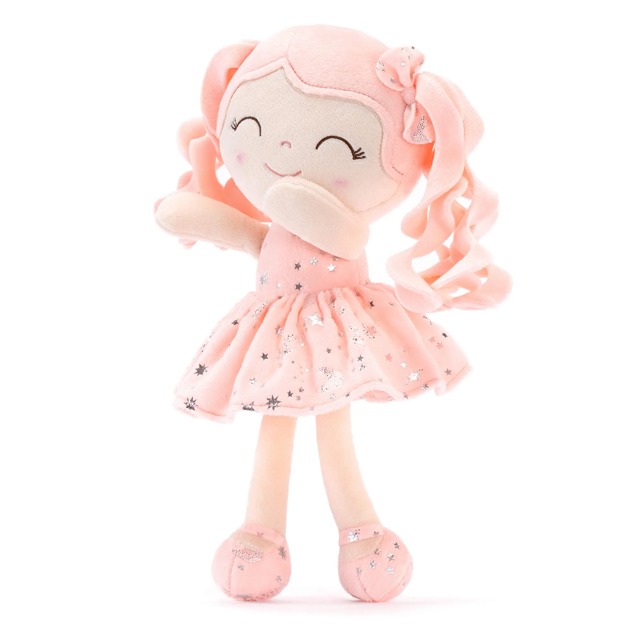 Gloveleya 12-inch Personalized Curly Hair Starry Sky Dolls Bronzing Coral Stars Skirt - Pure Coral Hair