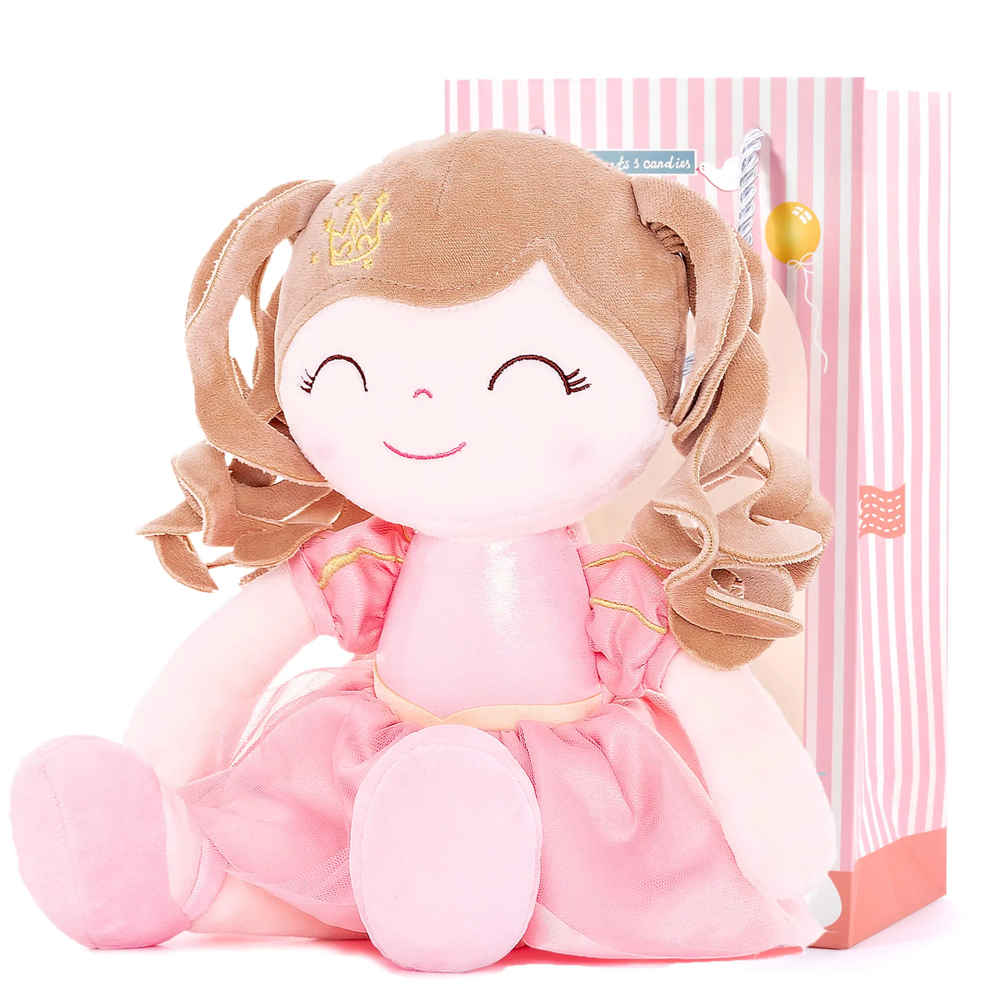 Gloveleya 14-inch Plush Girl Dolls Crown Princess Pink Baby Girl Gift