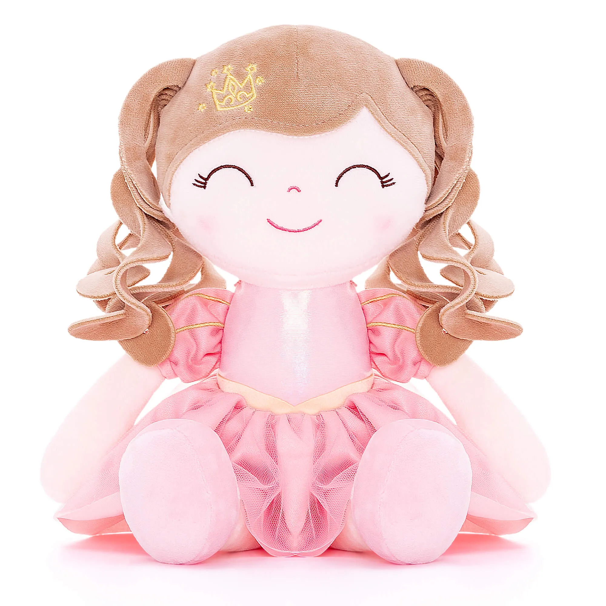 Gloveleya 14-inch Plush Girl Dolls Crown Princess Pink Baby Girl Gift