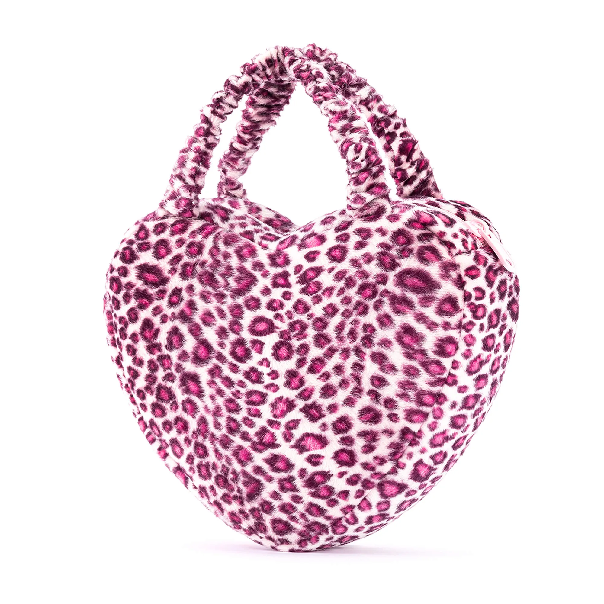 Gloveleya 6-inch Fashion Baby Girls Leopard Handbag Plush Shock Textile Purse Girls Purse Heart Shaped Pink