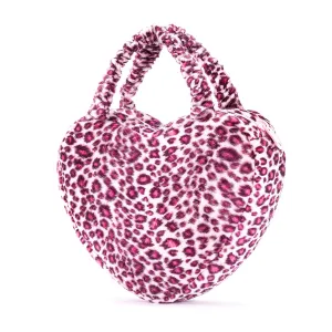 Gloveleya 6-inch Fashion Baby Girls Leopard Handbag Plush Shock Textile Purse Girls Purse Heart Shaped Pink