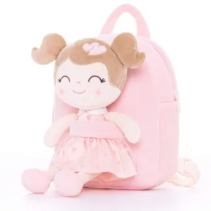 Gloveleya 9-inch Toddler Girls Backpack Girl Gifts Plush Backpack with Doll in Flocked Heart Skirt Pink