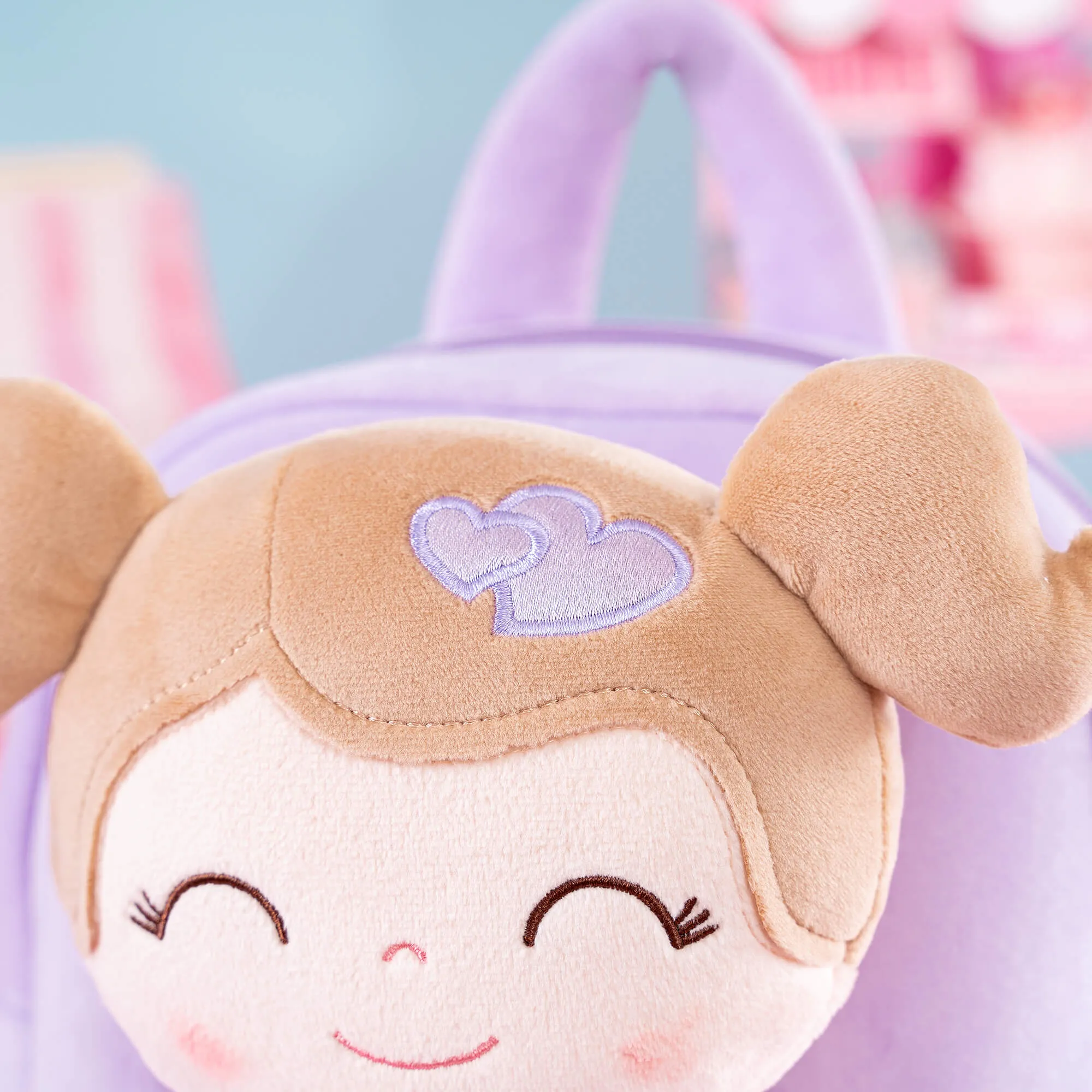 Gloveleya 9-inch Toddler Girls Backpack Girl Gifts Plush Backpack with Doll in Flocked Heart Skirt Purple