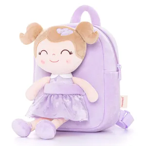 Gloveleya 9-inch Toddler Girls Backpack Girl Gifts Plush Backpack with Doll in Flocked Heart Skirt Purple