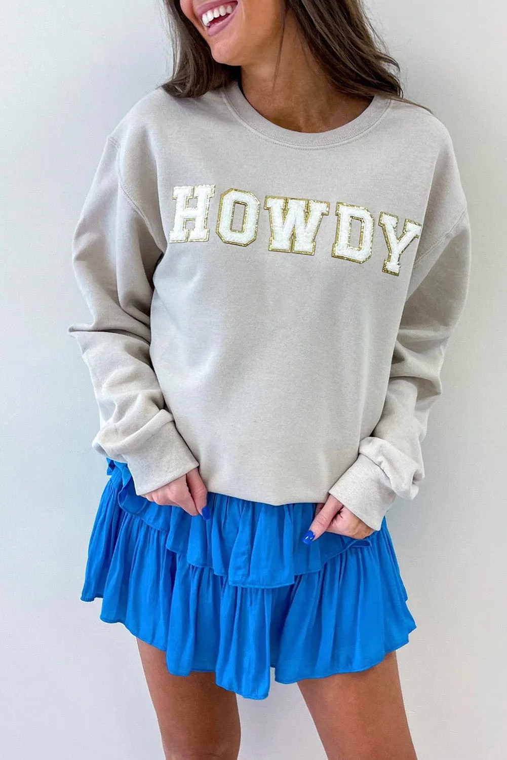 Gray HOWDY Graphic Drop Shoulder Sweatshirt