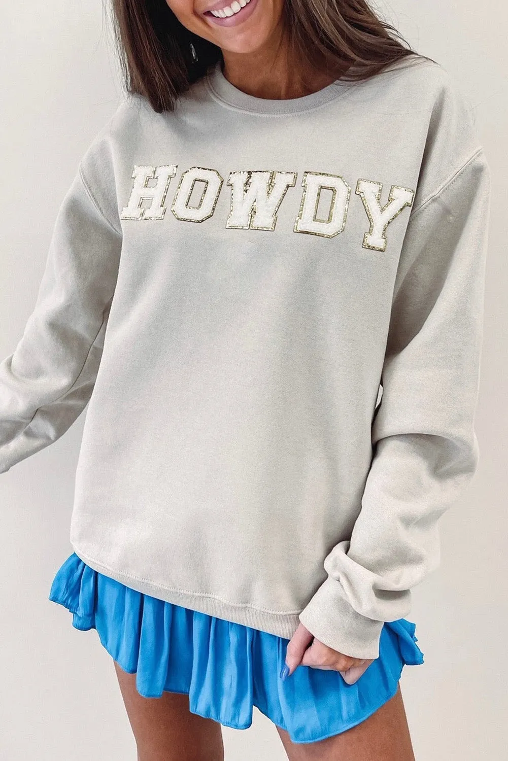 Gray HOWDY Graphic Drop Shoulder Sweatshirt