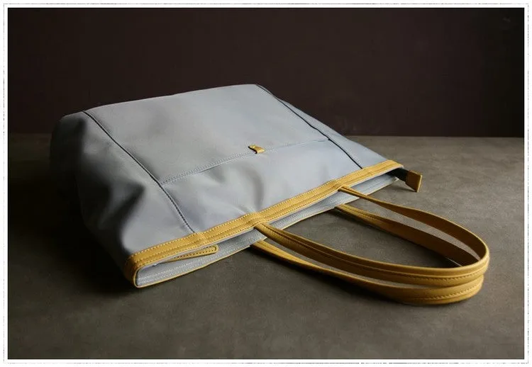 Gray Womens Nylon Shoulder Tote Womens Nylon Shoulder Tote Gray&Yellow Nylon Handbag Shoulder Purse for Ladies
