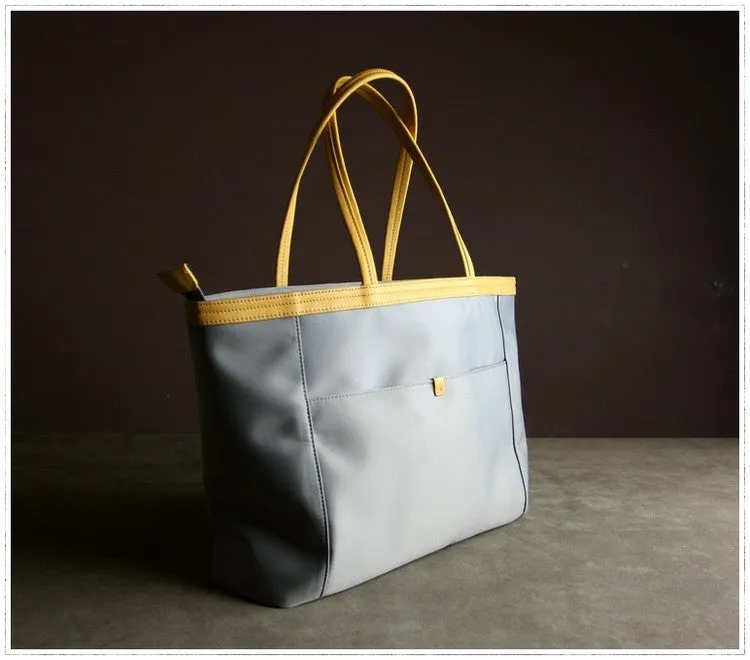 Gray Womens Nylon Shoulder Tote Womens Nylon Shoulder Tote Gray&Yellow Nylon Handbag Shoulder Purse for Ladies