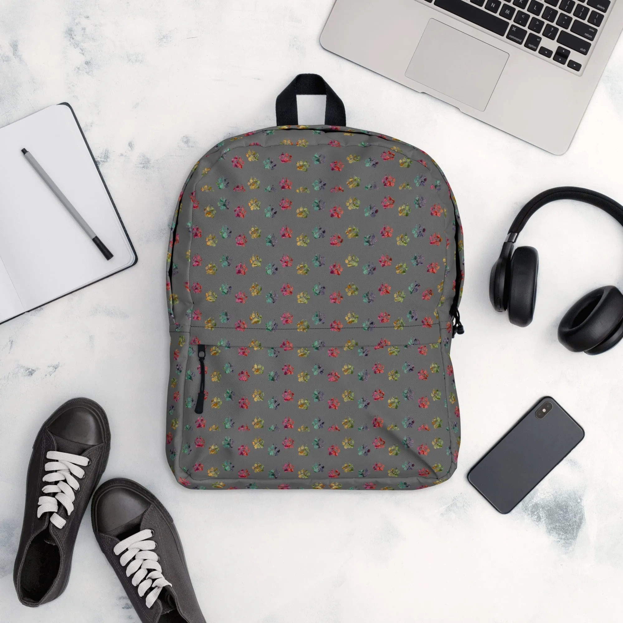 Grey Paw Prints Dog Backpack