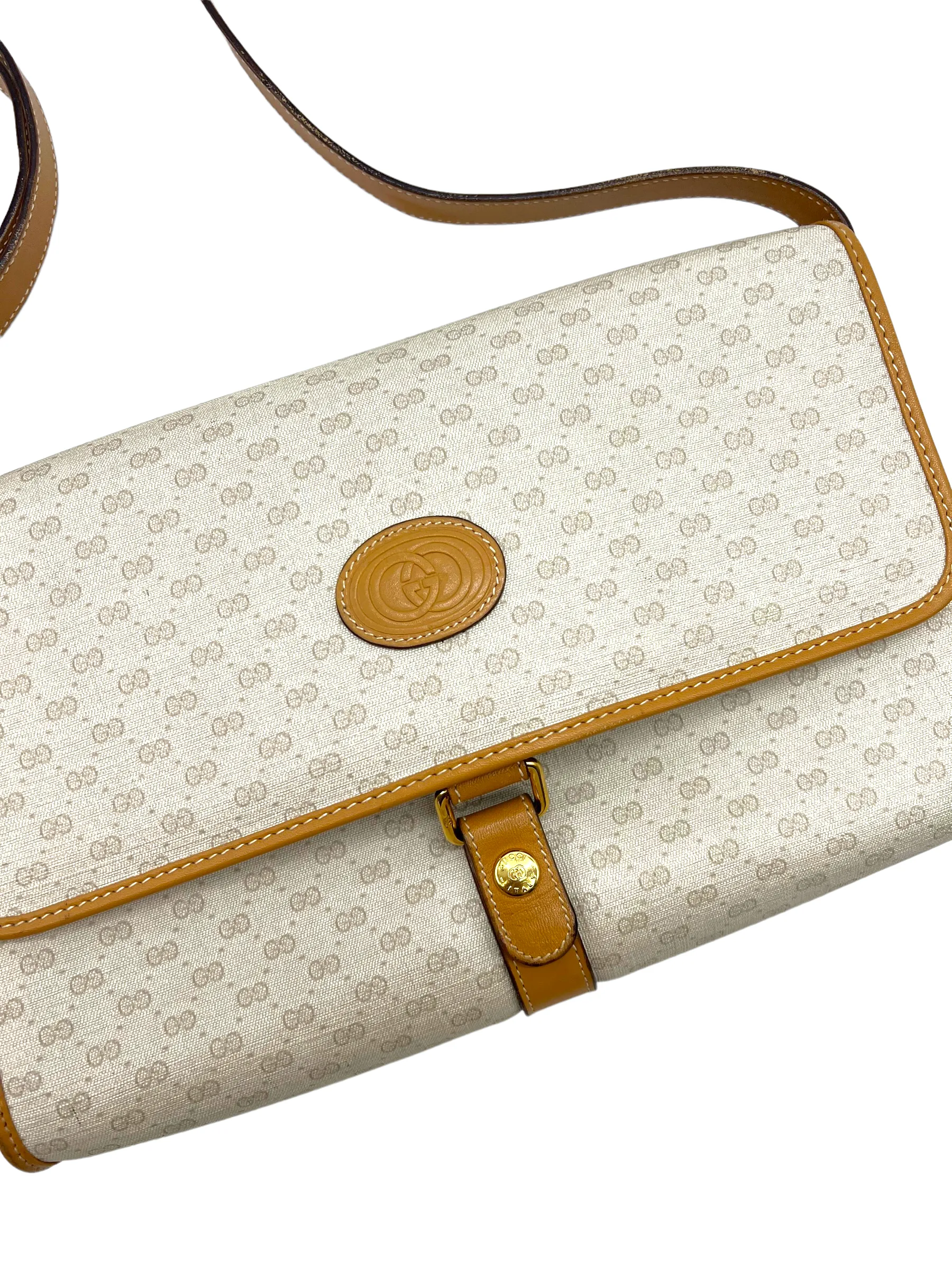 Gucci Cream Tan Vintage GG Crossbody Shoulder Bag