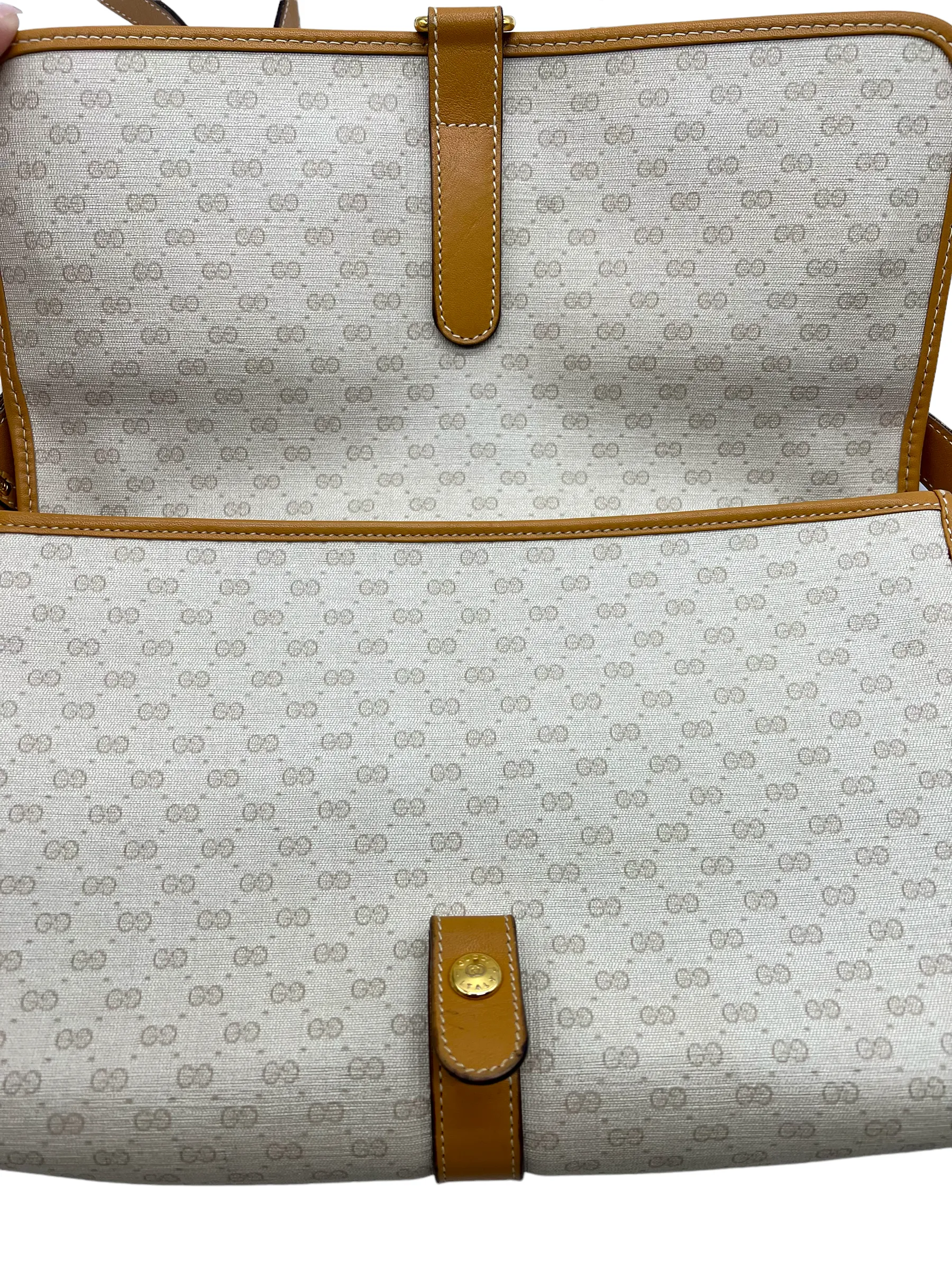 Gucci Cream Tan Vintage GG Crossbody Shoulder Bag