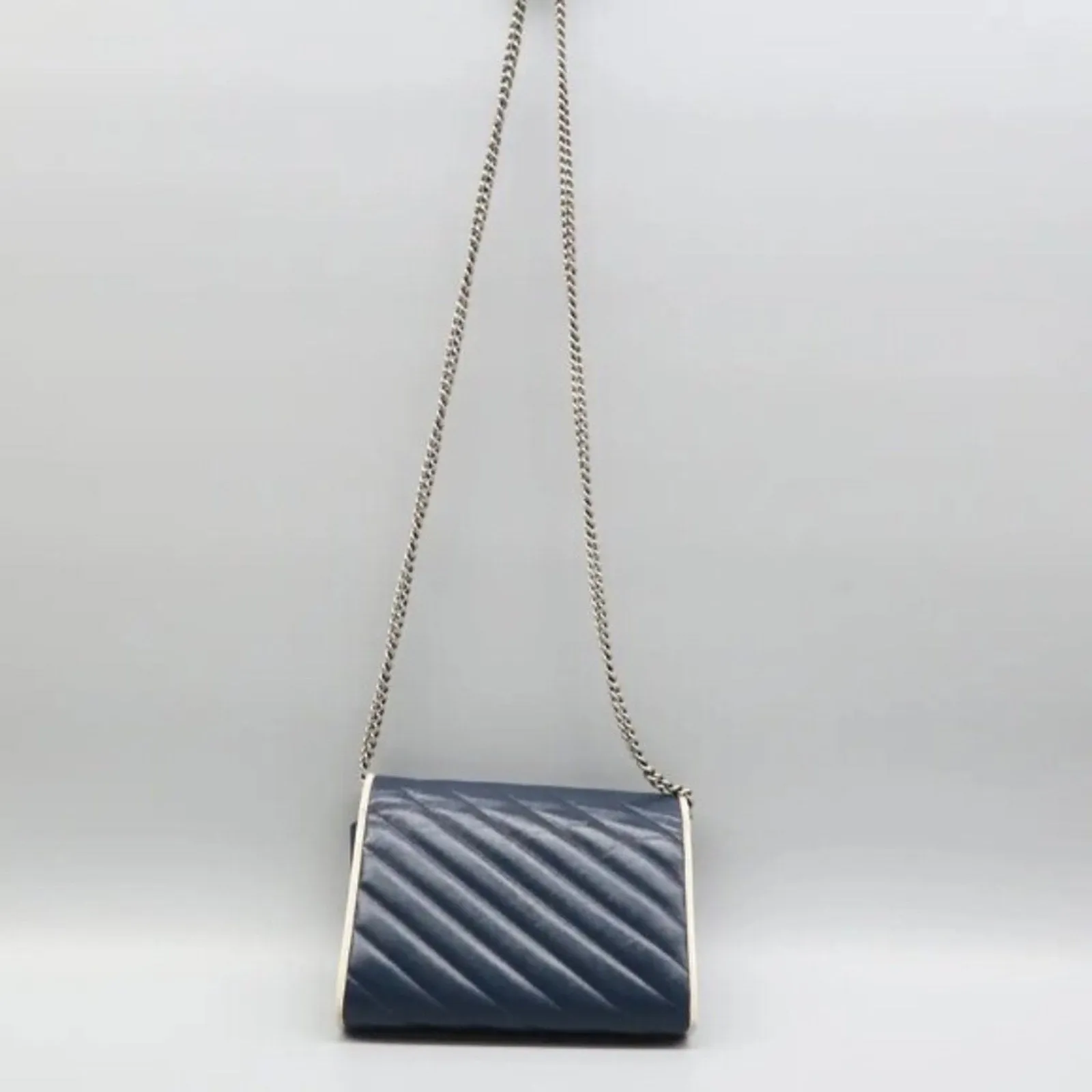 GUCCI GG Marmont Chain Wallet Blue Leather Shoulder Bag