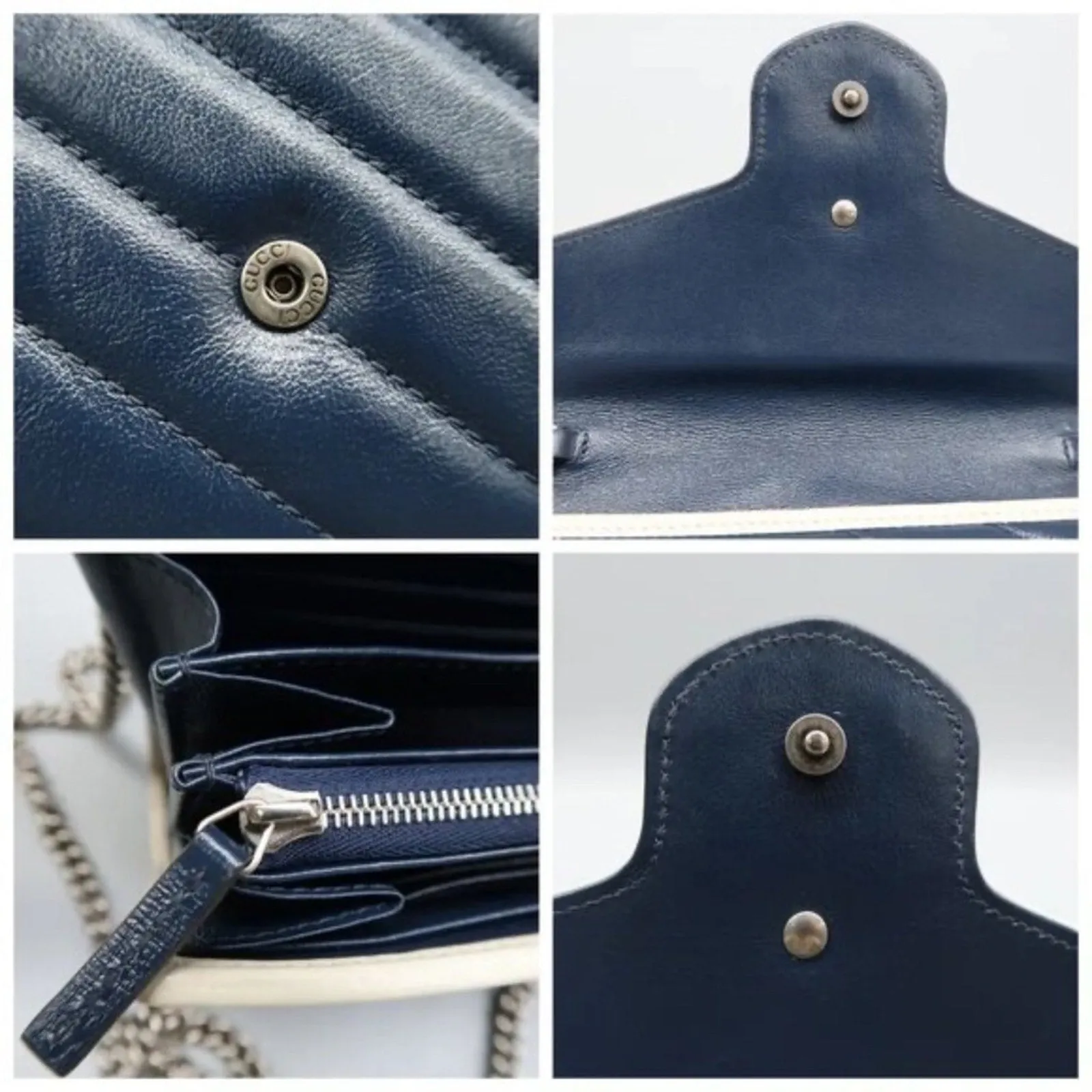 GUCCI GG Marmont Chain Wallet Blue Leather Shoulder Bag