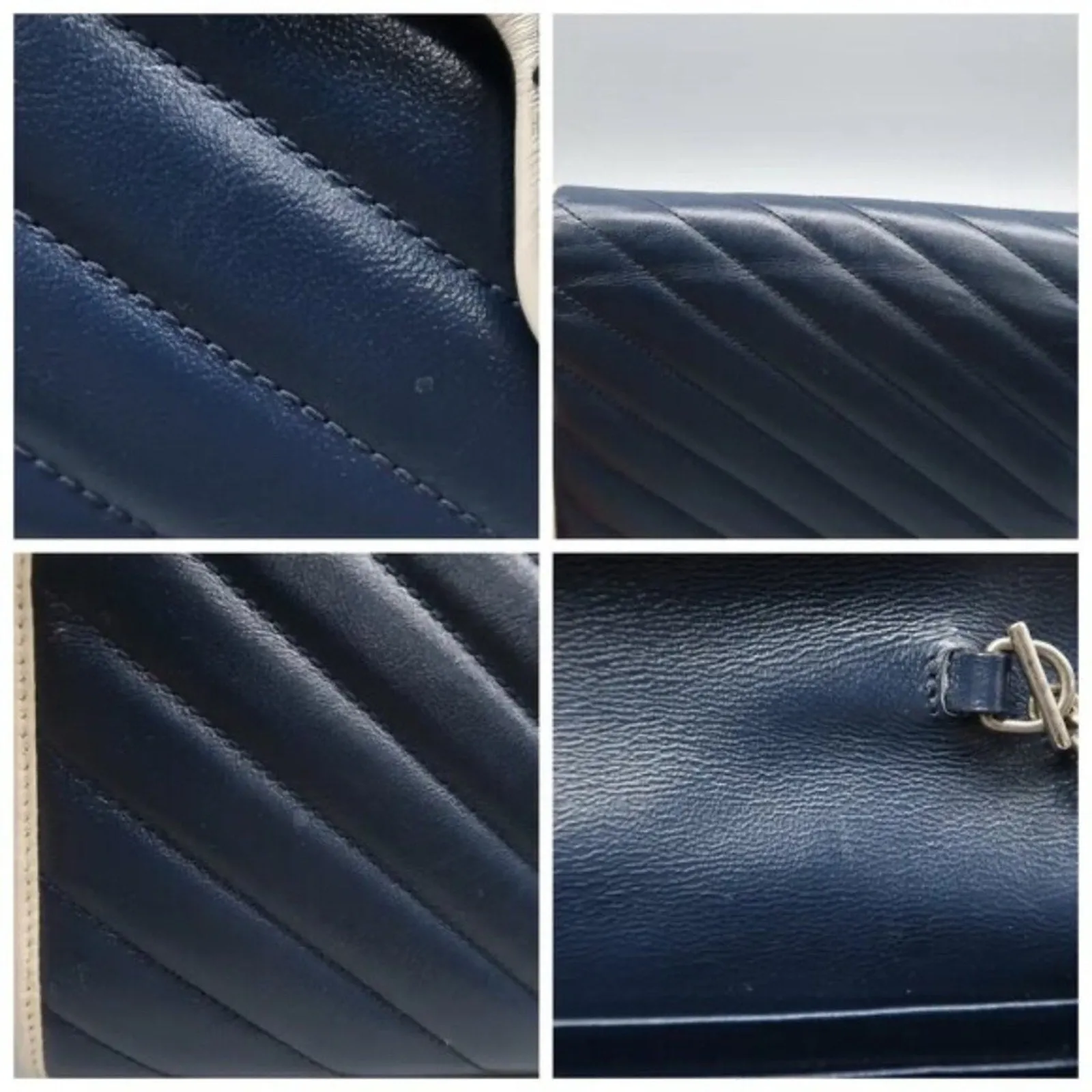 GUCCI GG Marmont Chain Wallet Blue Leather Shoulder Bag