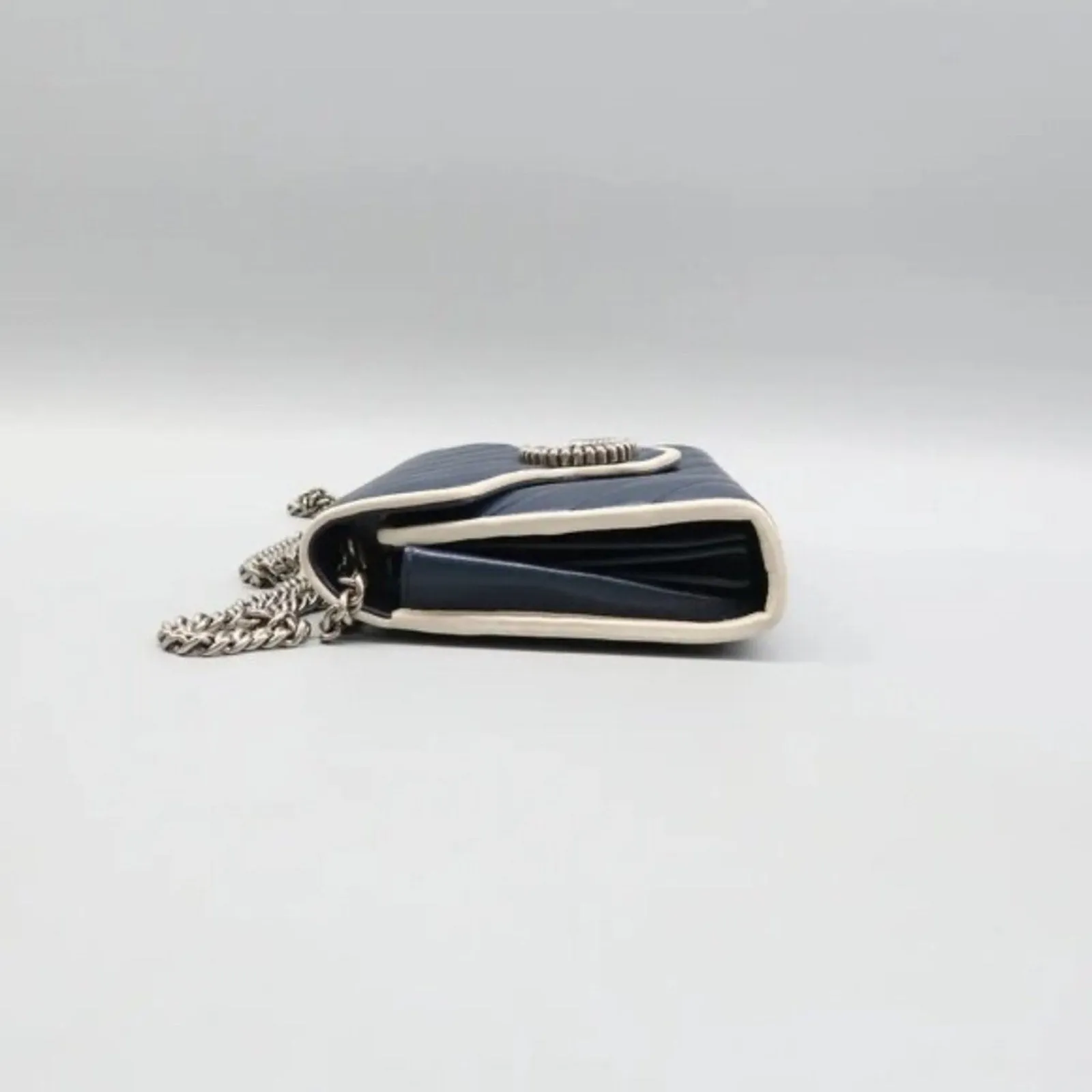 GUCCI GG Marmont Chain Wallet Blue Leather Shoulder Bag