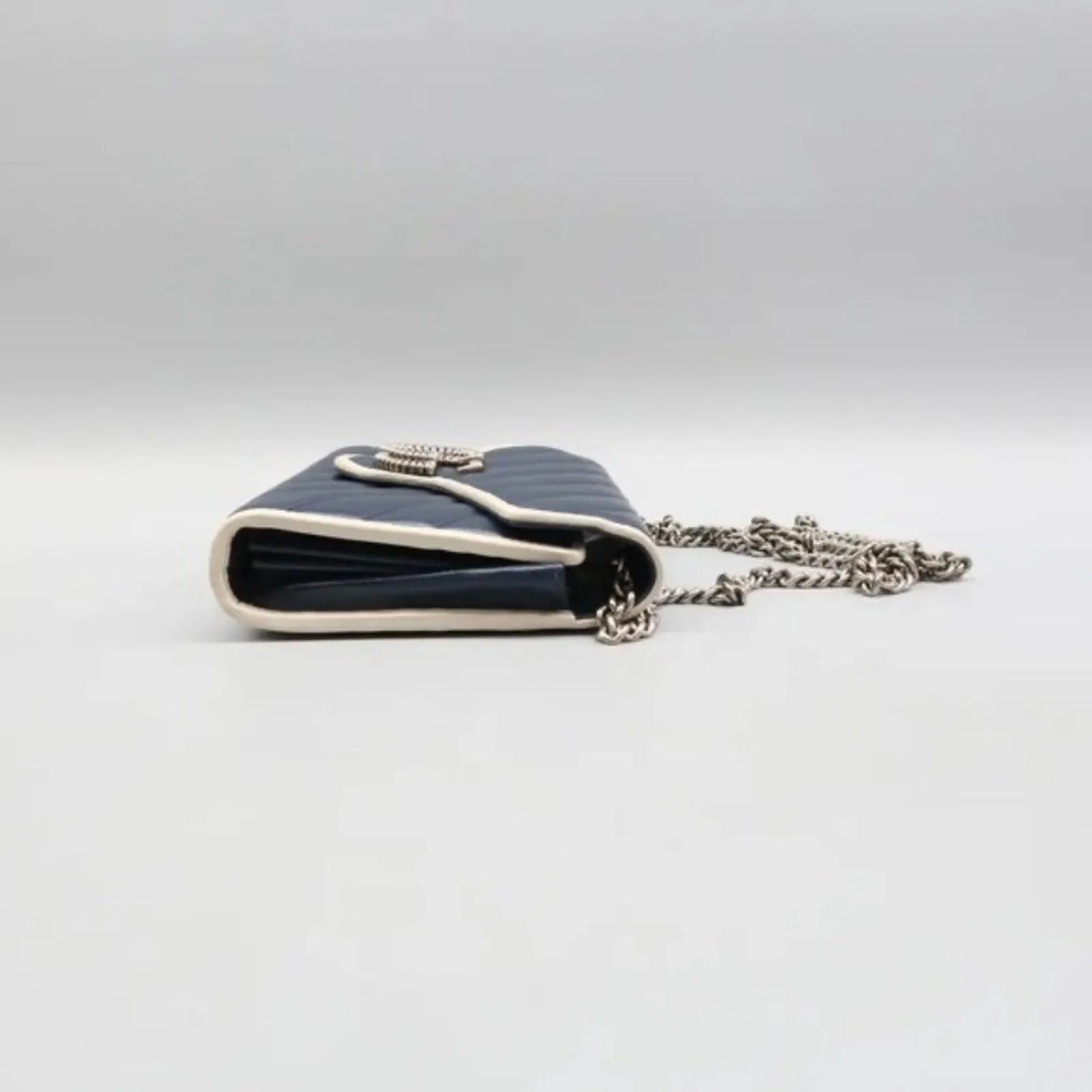 GUCCI GG Marmont Chain Wallet Blue Leather Shoulder Bag