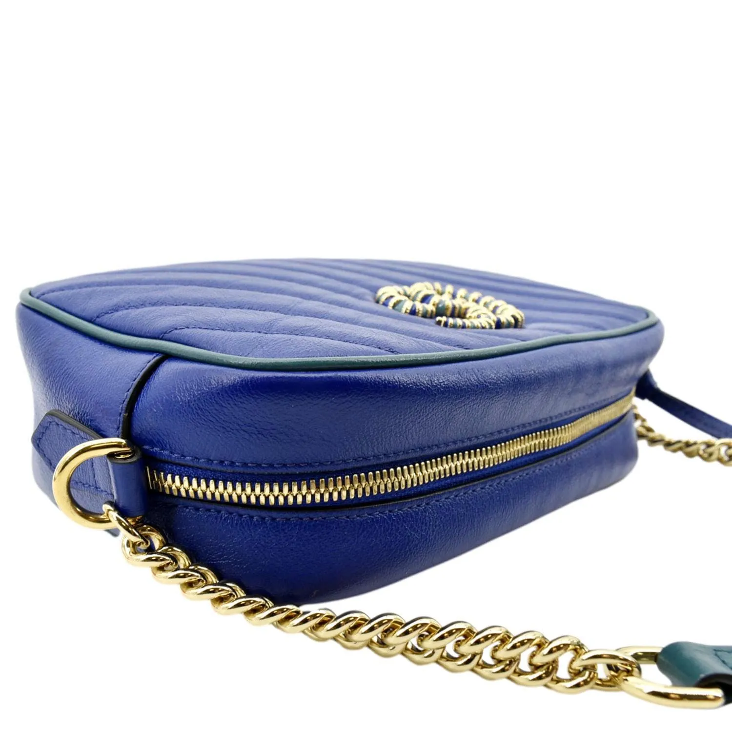 GUCCI GG Marmont Small Diagonal Leather Crossbody Bag Blue 447632