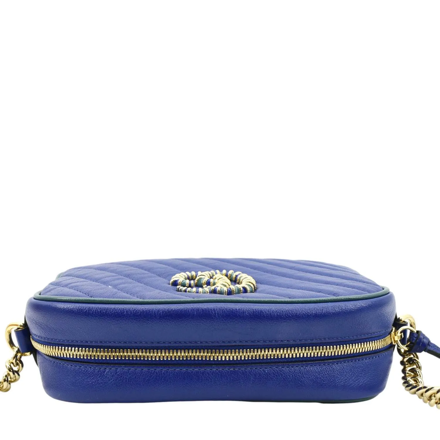 GUCCI GG Marmont Small Diagonal Leather Crossbody Bag Blue 447632