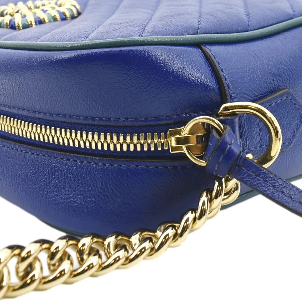 GUCCI GG Marmont Small Diagonal Leather Crossbody Bag Blue 447632