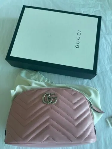 Gucci Marmont GG Pink Matelasse Pouch Clutch Leather Bag Handbag Purse New