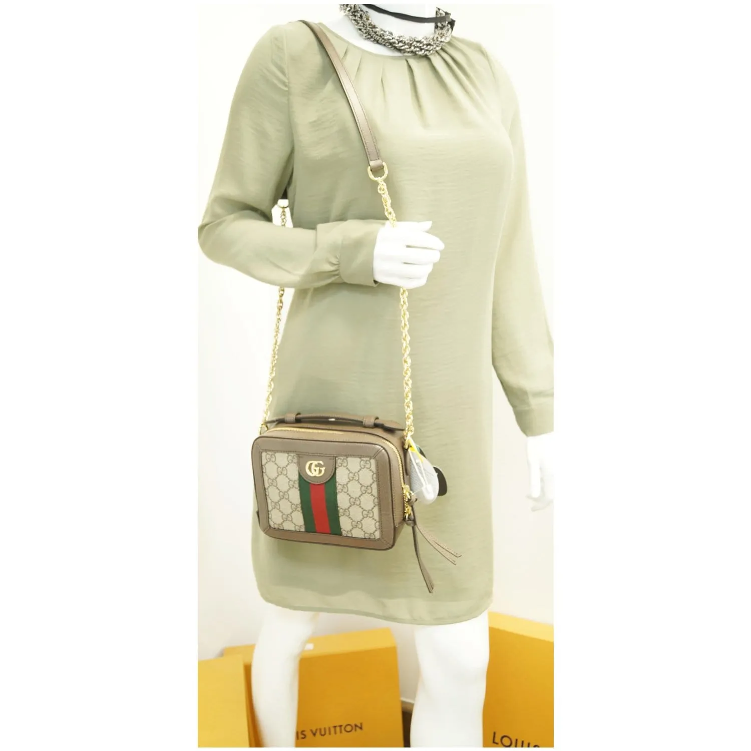 GUCCI Ophidia GG Mini Supreme Shoulder Bag Beige/Ebony 602576