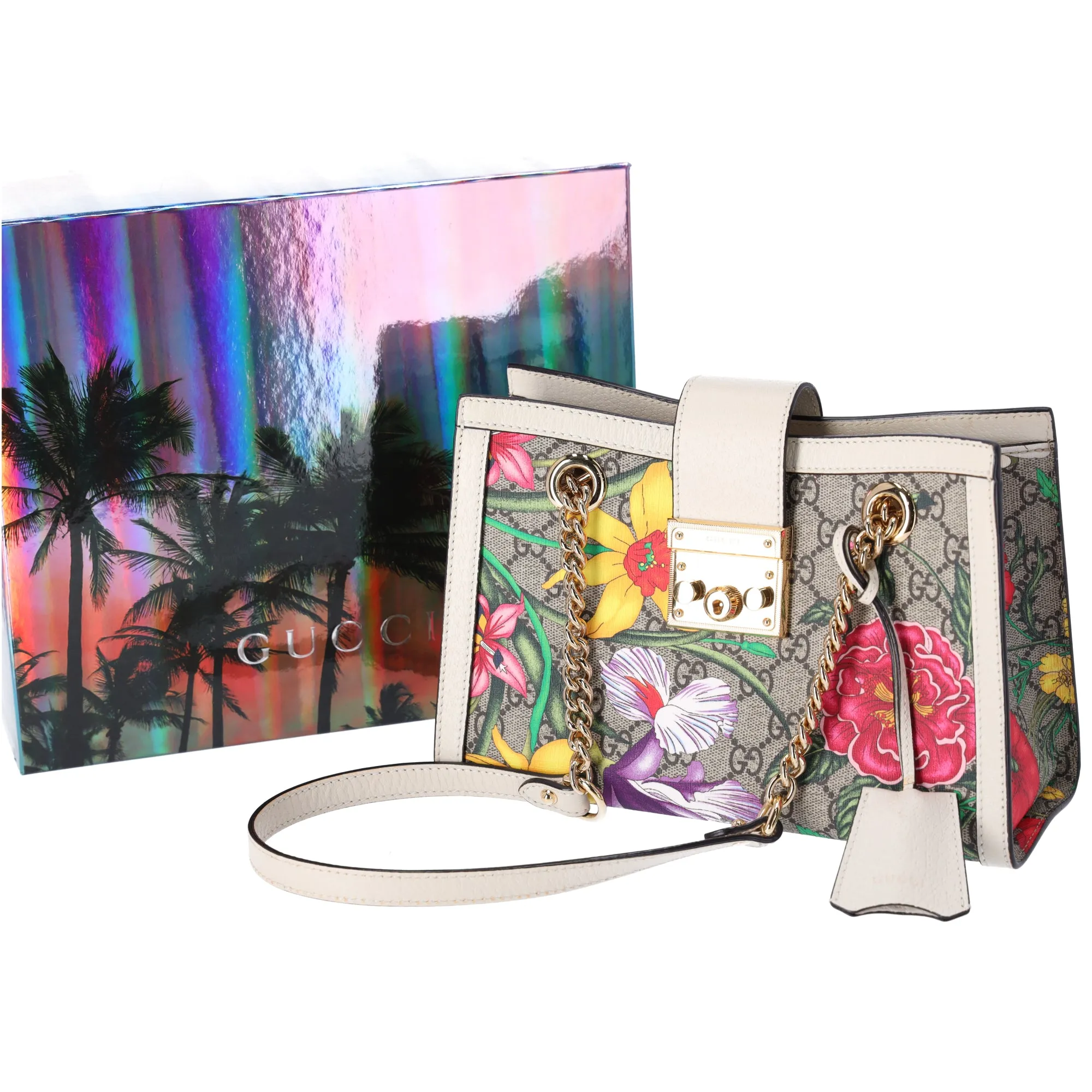 GUCCI Padlock GG Small Shoulder Bag 498156 Beige Cream Floral