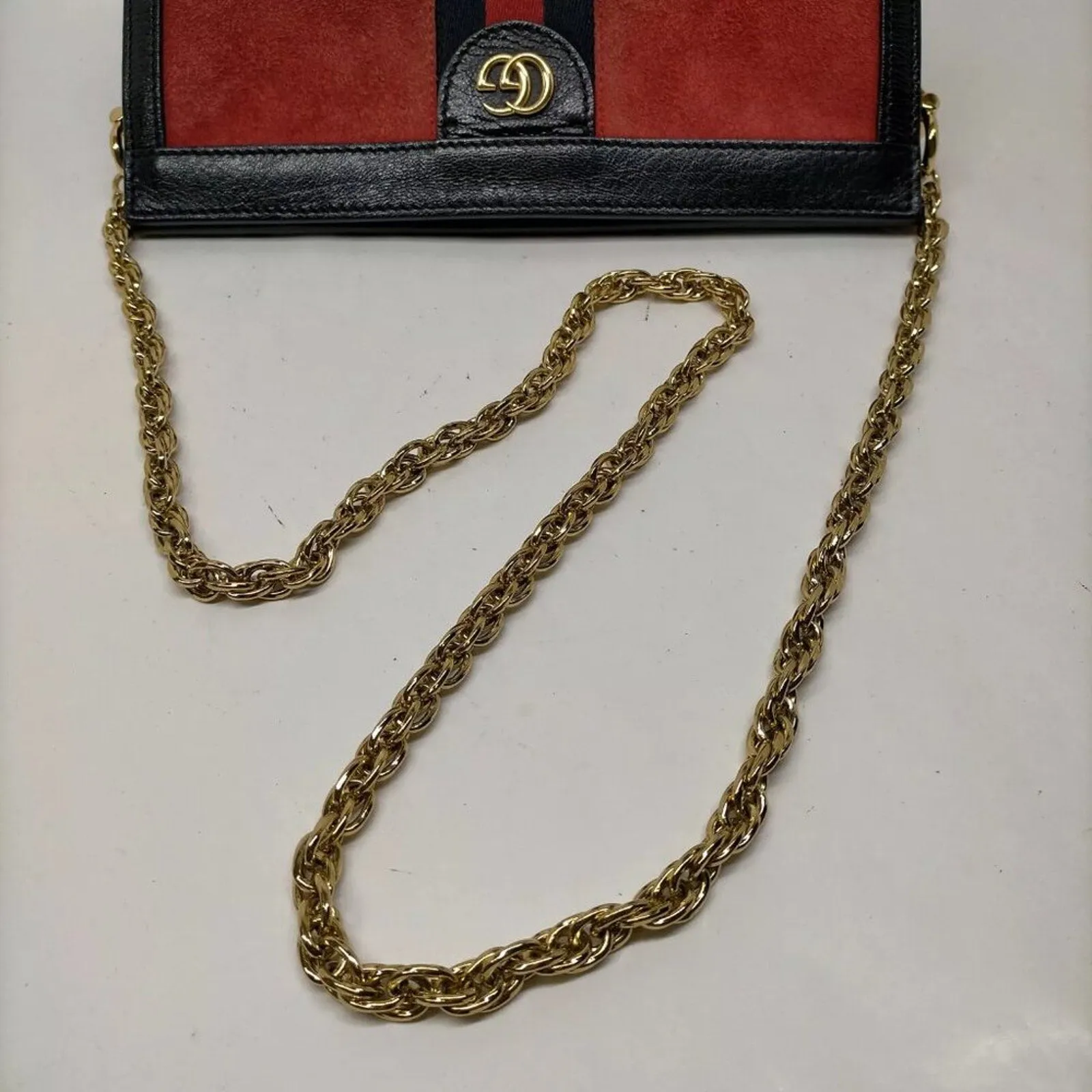 Gucci Sherry Line Red Suede Leather Shoulder Bag